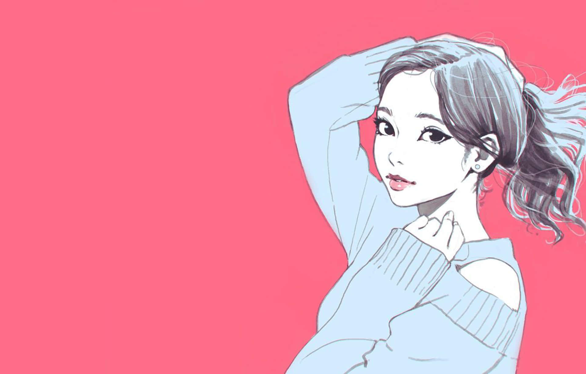 Pink Canvas, anime girl, light blue sweater, Full HD Desktop Wallpaper