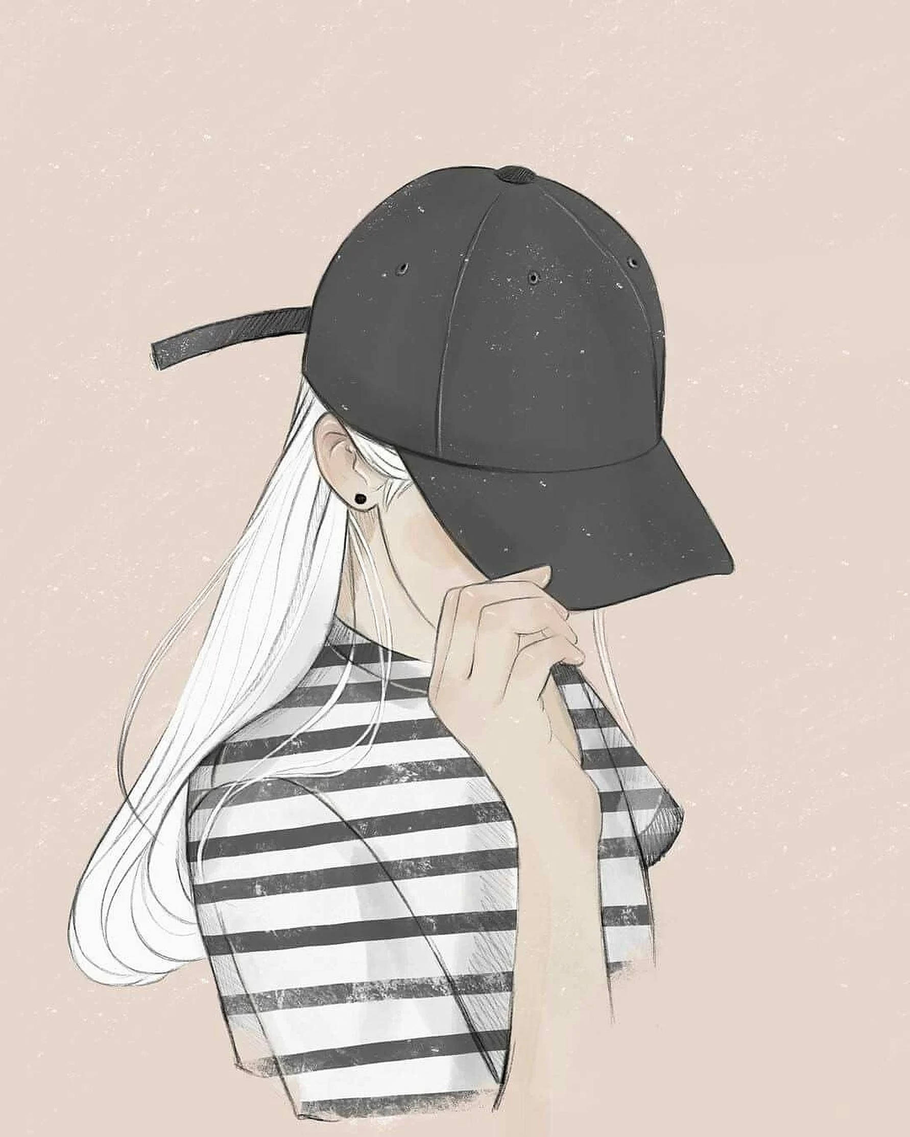 Aesthetic Girl, white hair, black cap, Full HD Phone Wallpaper