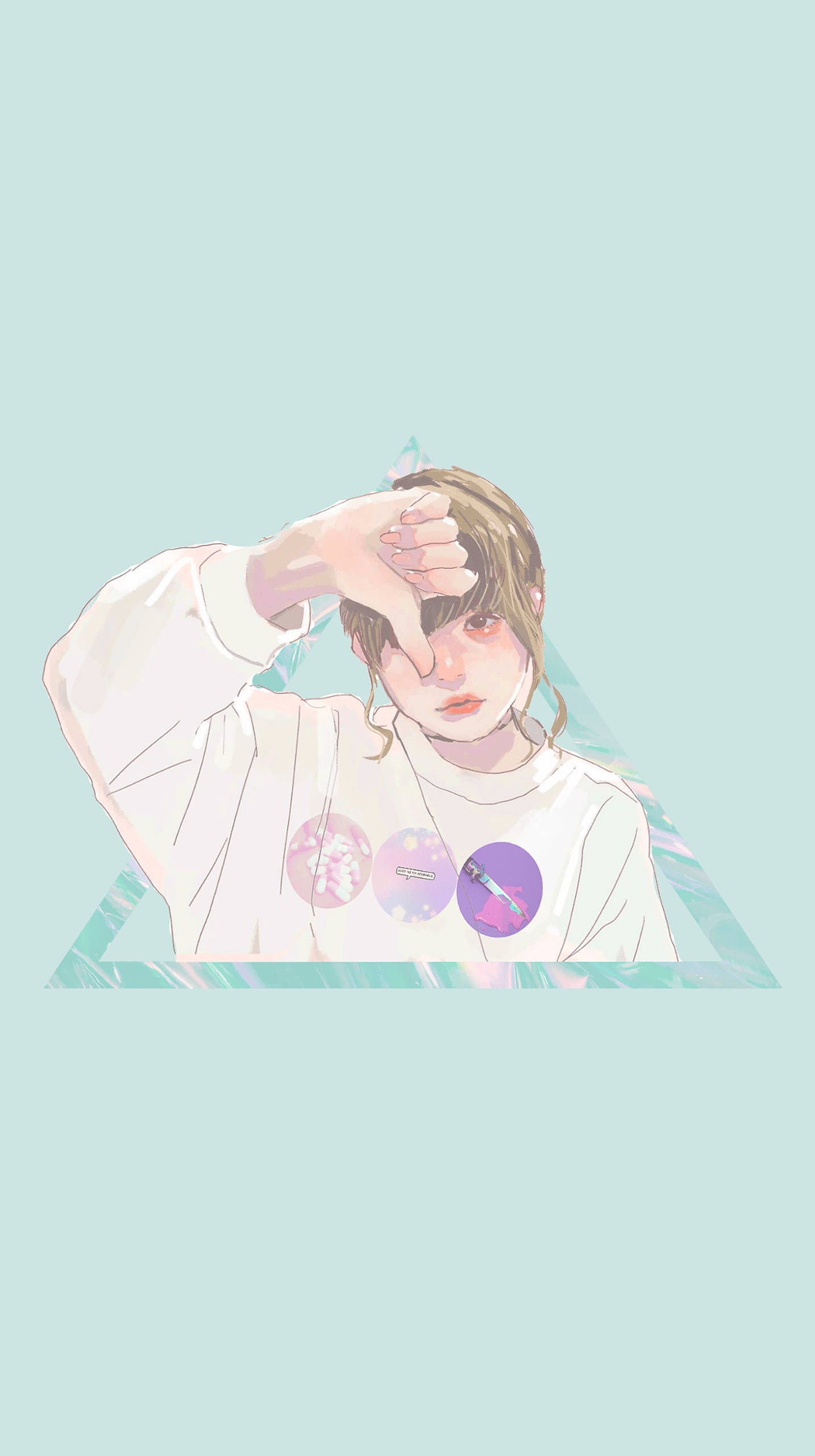 Aesthetic Girl, white hoodie, soft mint green background, 2K Phone Wallpaper