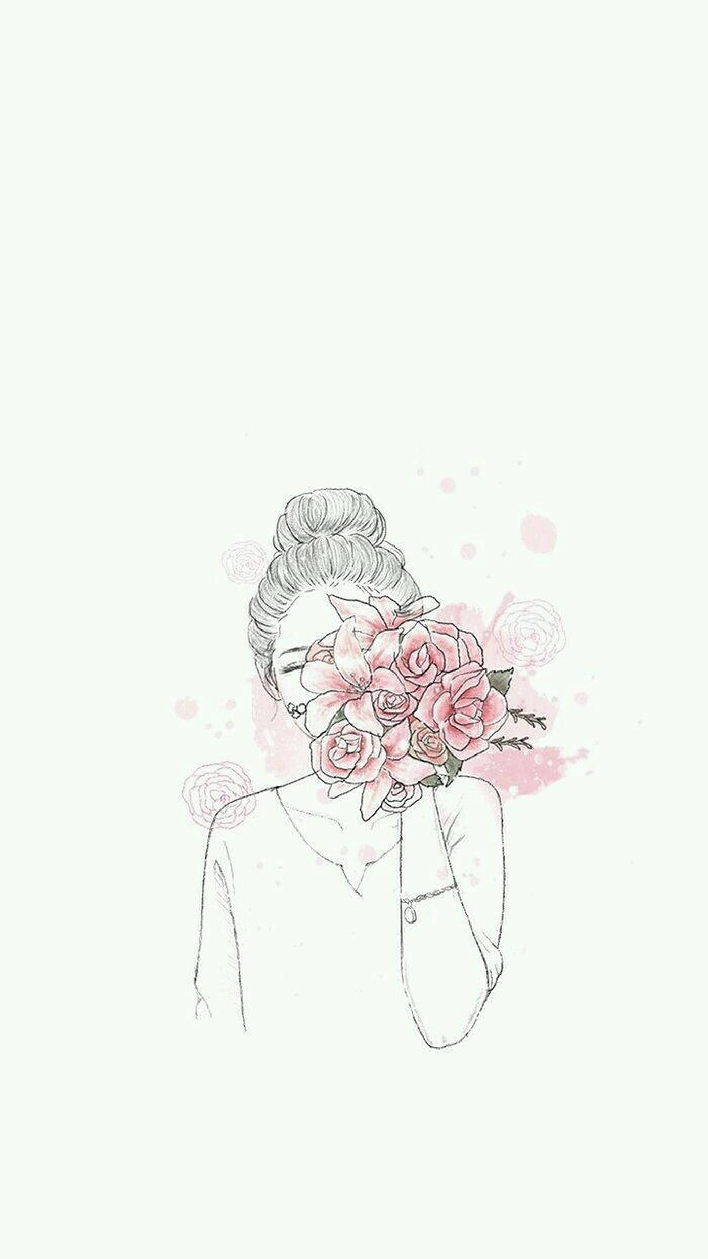 pink roses, bouquet, line-art illustration, Full HD Phone Wallpaper