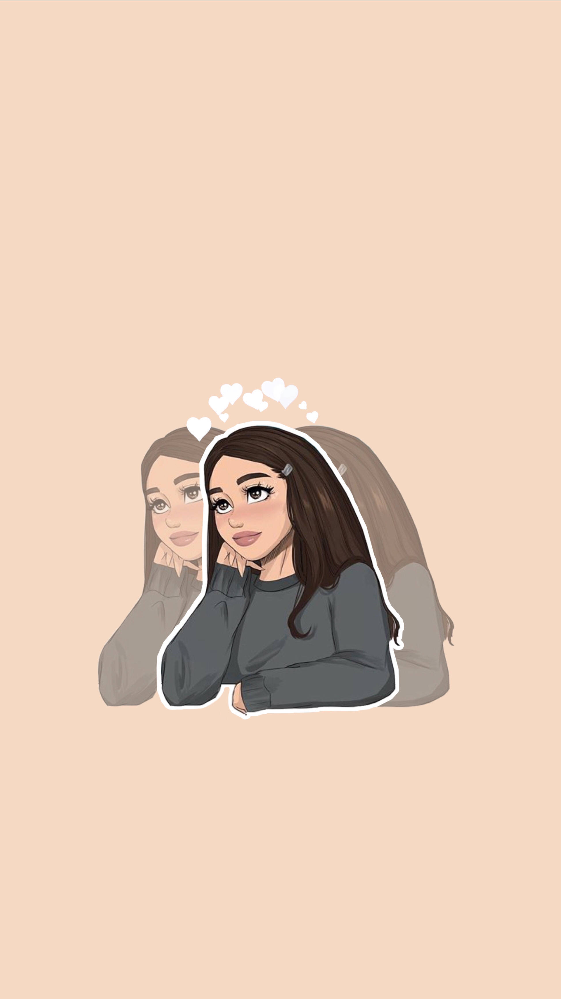 beige aesthetic girl, anime-style girl, long brown hair, 2K Phone Wallpaper