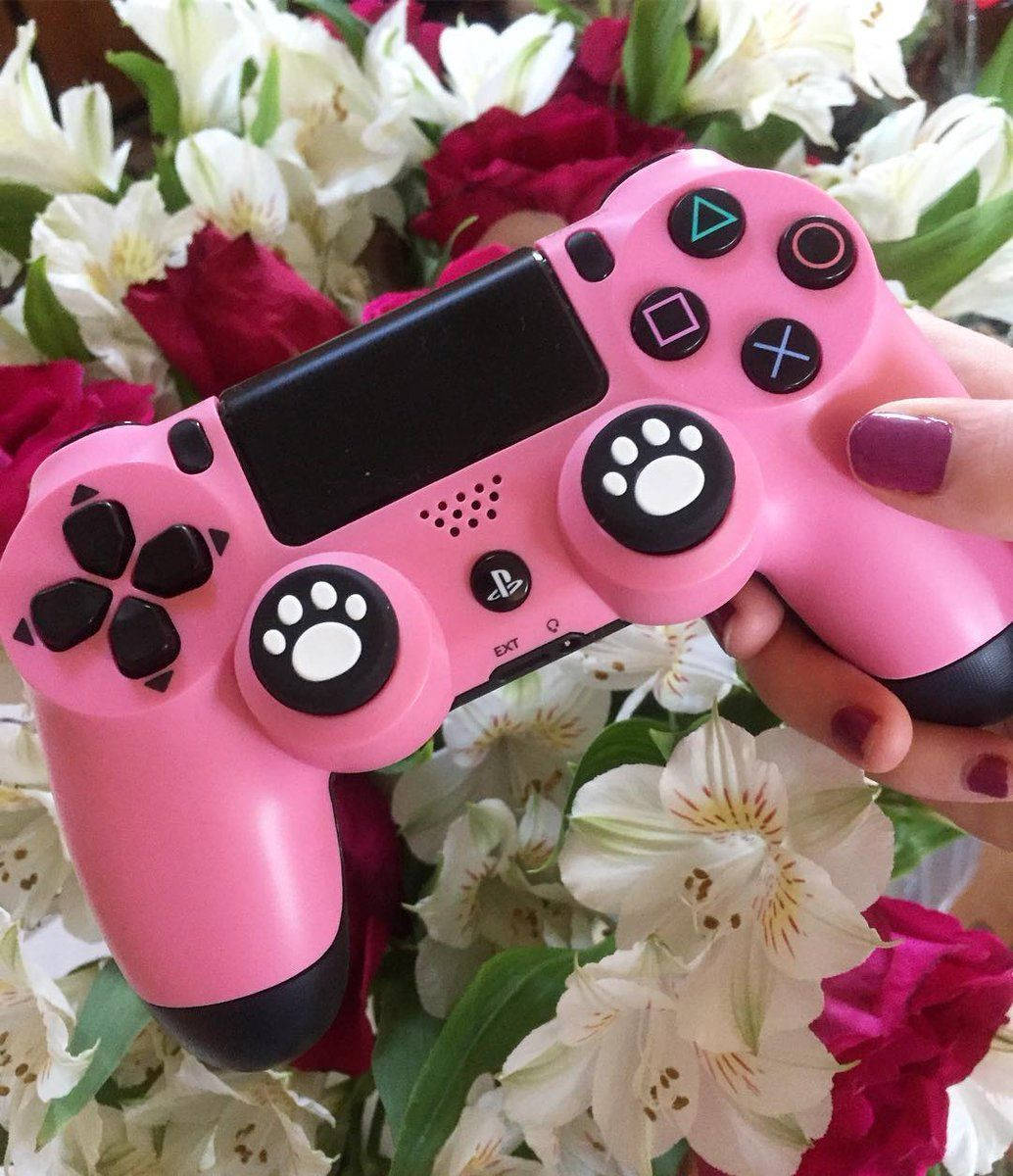 Aesthetic Girly, pink PS4 controller, paw print grips, SD Phone Wallpaper