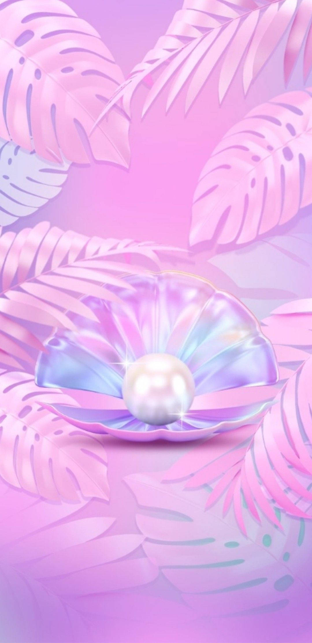 Aesthetic Girly Technicolor Pearl, luminous pearl, glowing shell, Full HD Phone Wallpaper