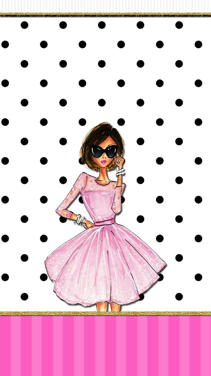 aesthetic girly, pink dress, black polka dot background, HD Phone Wallpaper