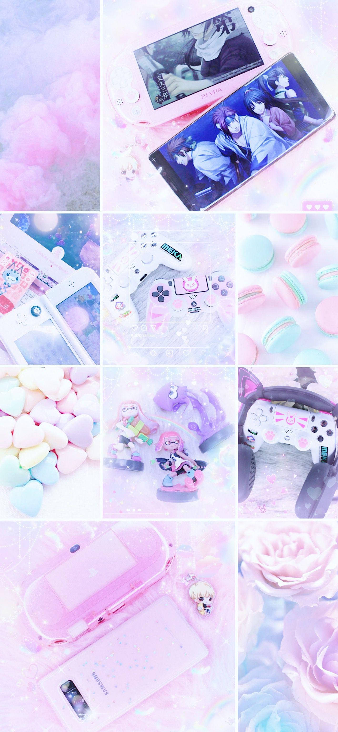 Aesthetic Girly, purple gaming consoles, pastel pink, 2K Phone Wallpaper