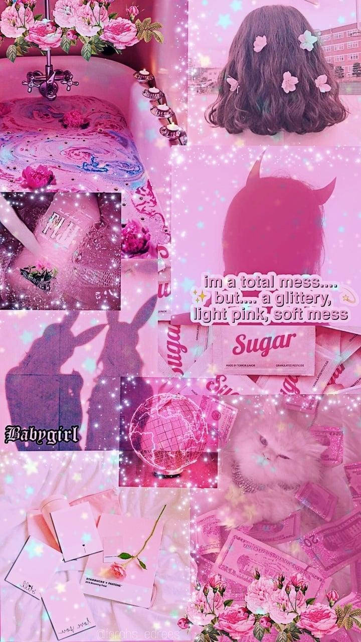 Aesthetic Girly Sparkles Mood Board, glittery pink, roses, HD Phone Wallpaper