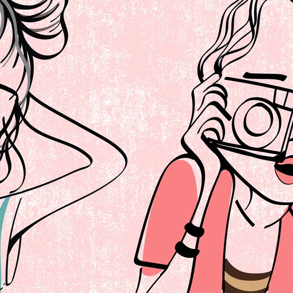 fashionable girly illustration camera, woman, camera, SD Desktop Wallpaper