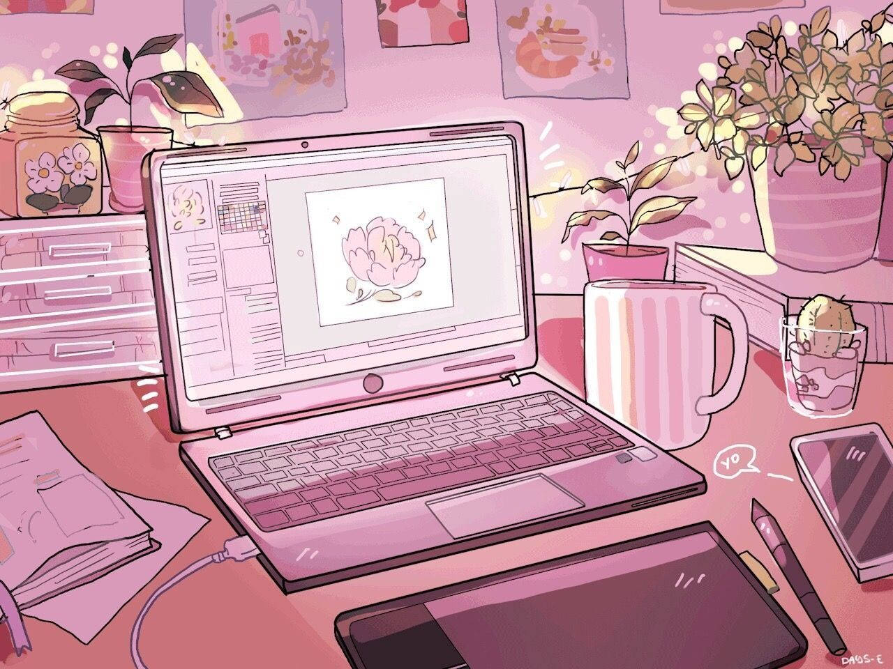 aesthetic girly, pink, laptop, HD Desktop Wallpaper