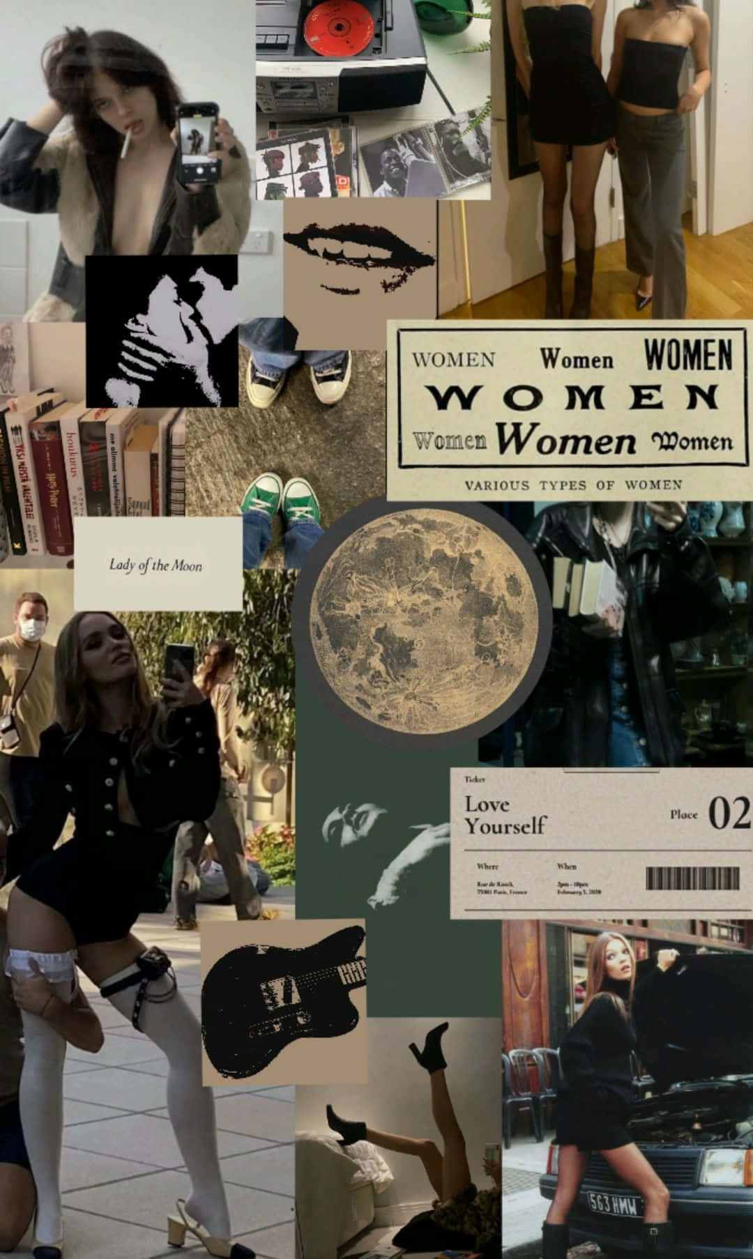 Pretty Girl Aesthetic Collage, vintage records, moon imagery, HD Phone Wallpaper