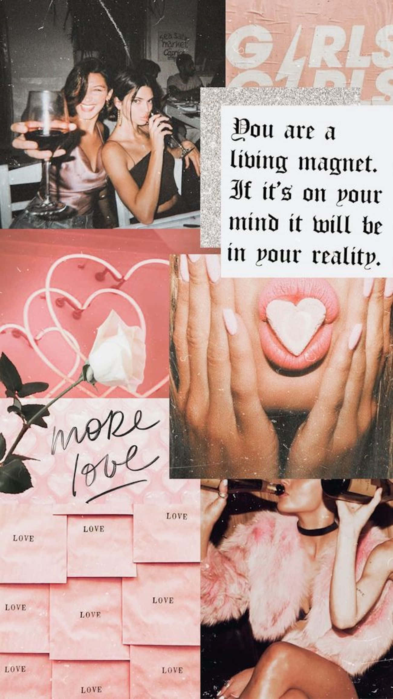 aesthetic pink collage, vibrant pink, hearts, Full HD Phone Wallpaper