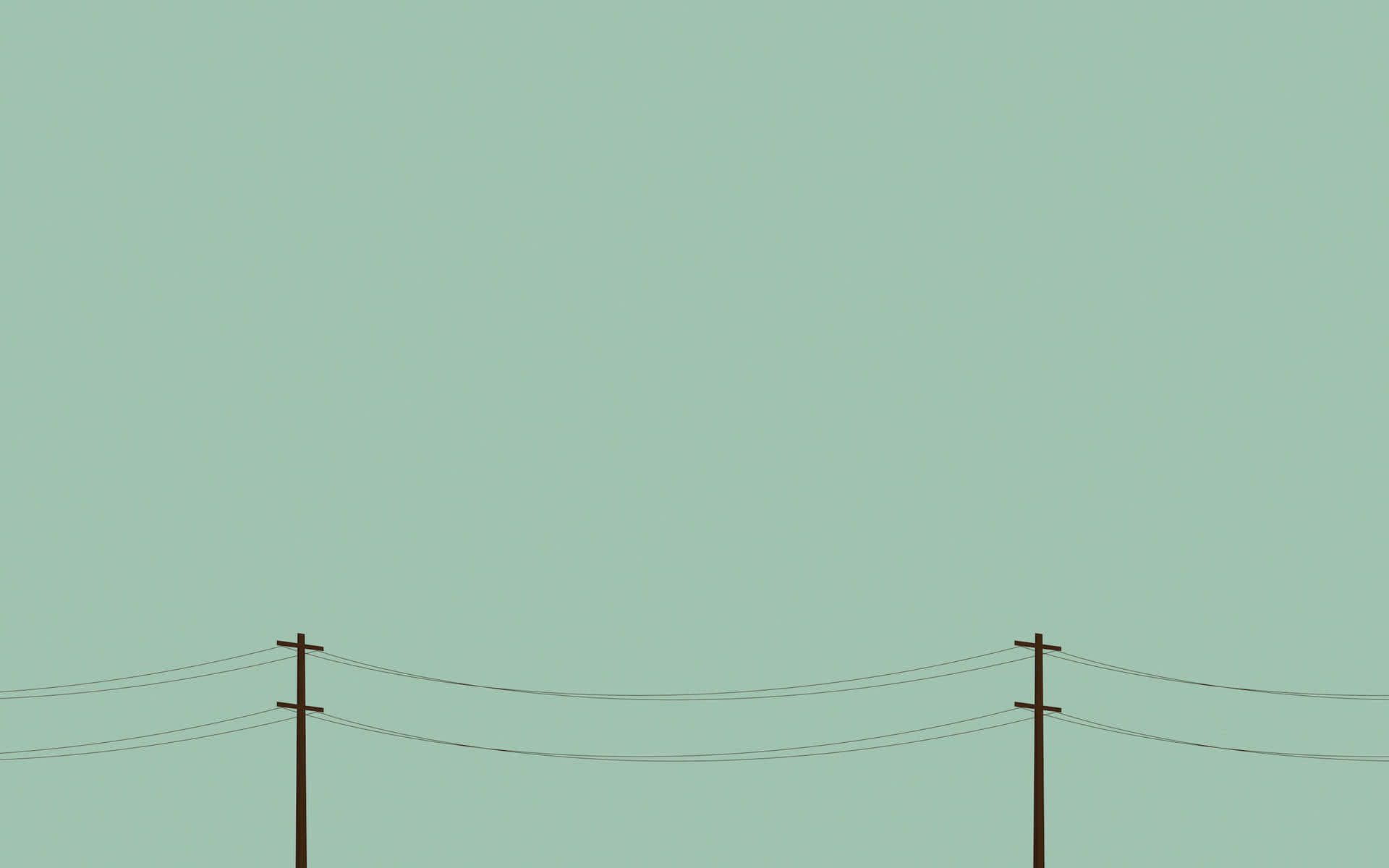Aesthetic Green Minimal, wooden utility poles, wires, Full HD Desktop Wallpaper