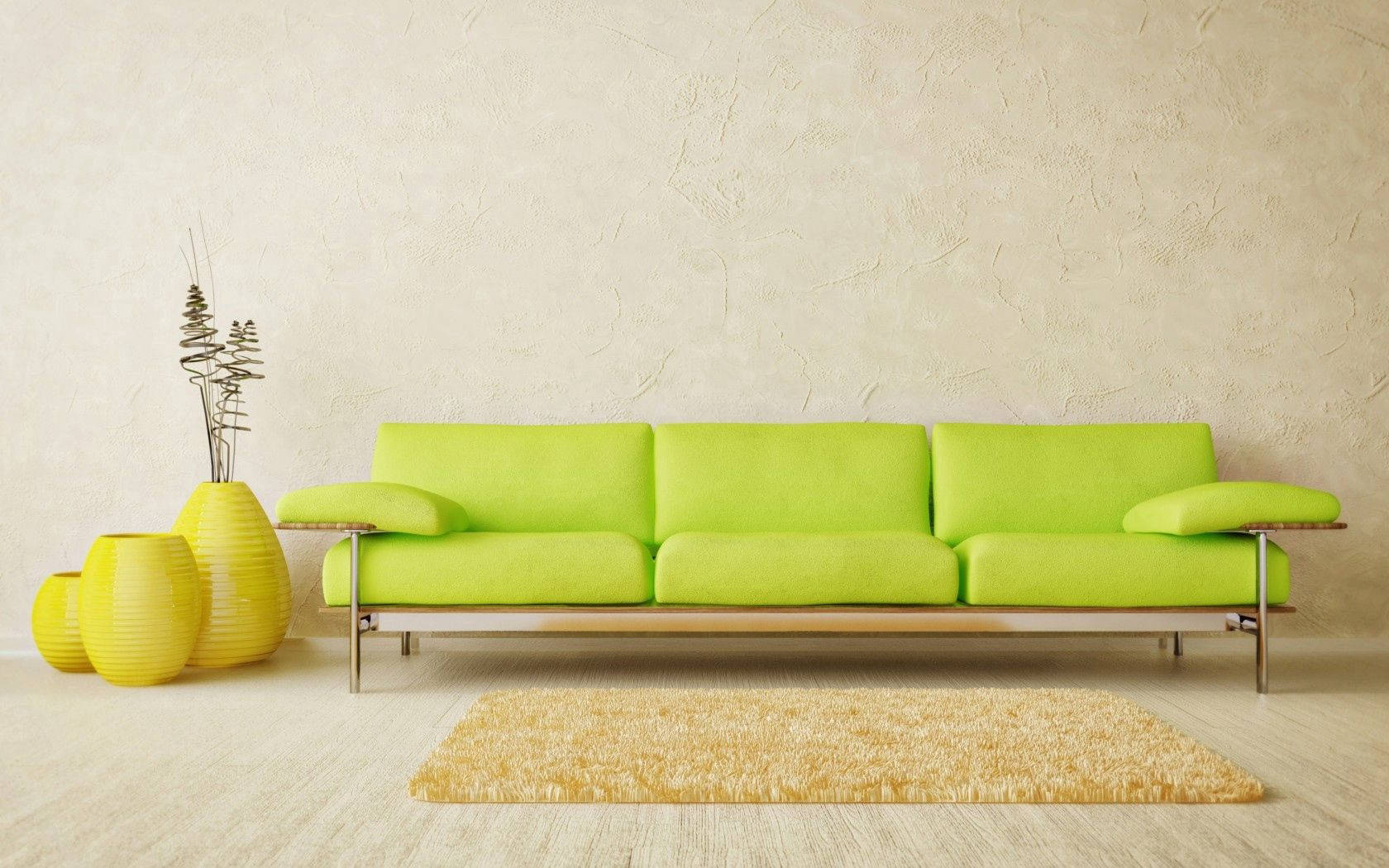lime green, modern sofa, minimalist room, HD Desktop Wallpaper