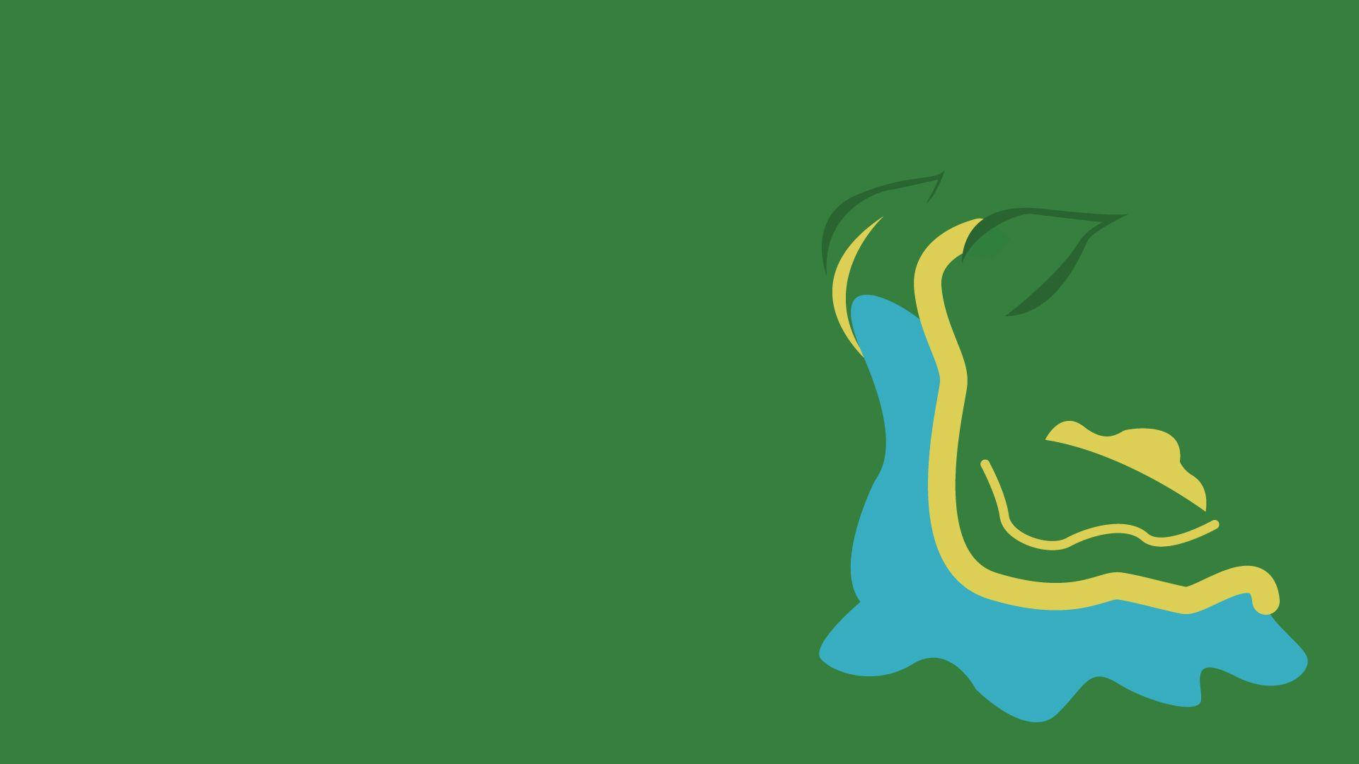 Green Minimalist Gastrodon, blue and yellow river, green background, Full HD Desktop Wallpaper