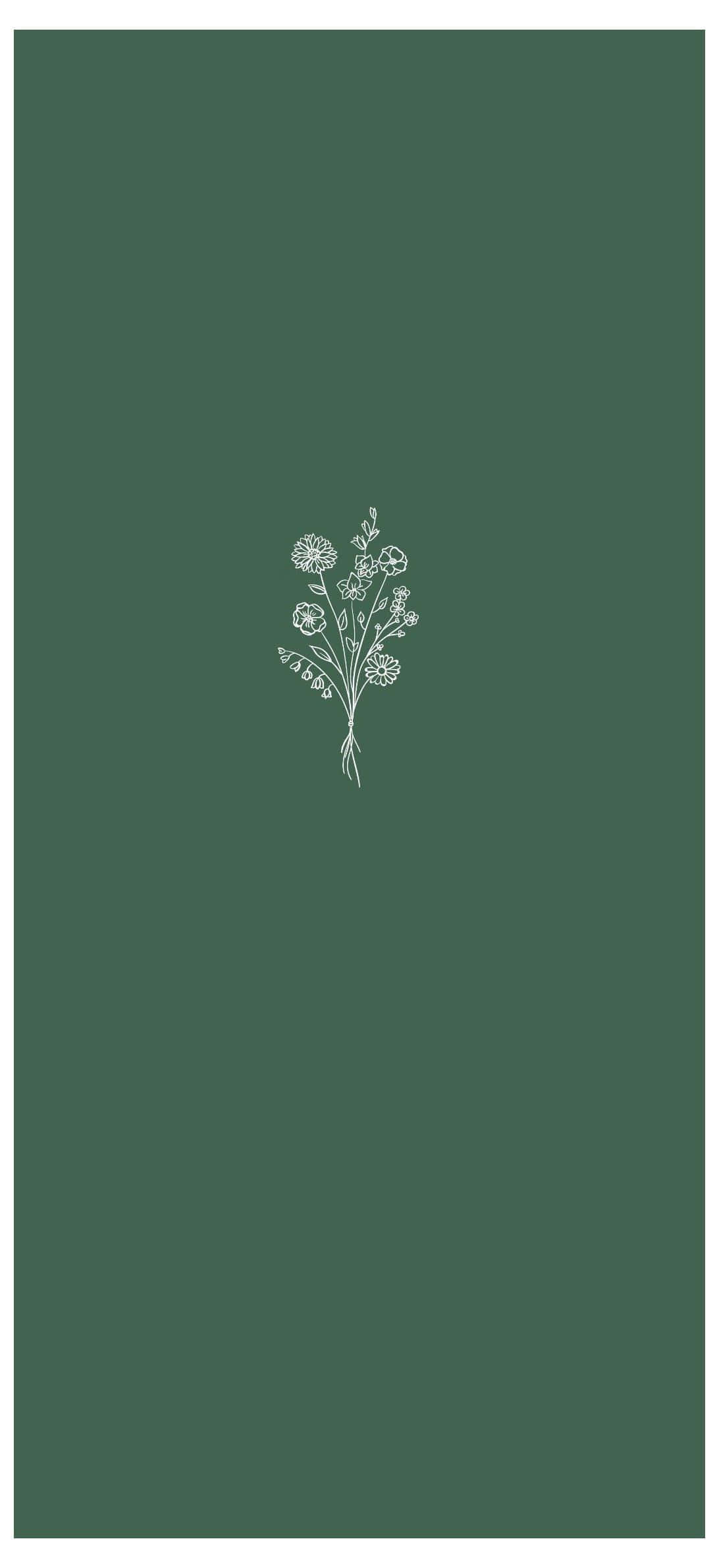 minimalist green floral illustration, white line drawing, small floral bouquet, Full HD Phone Wallpaper