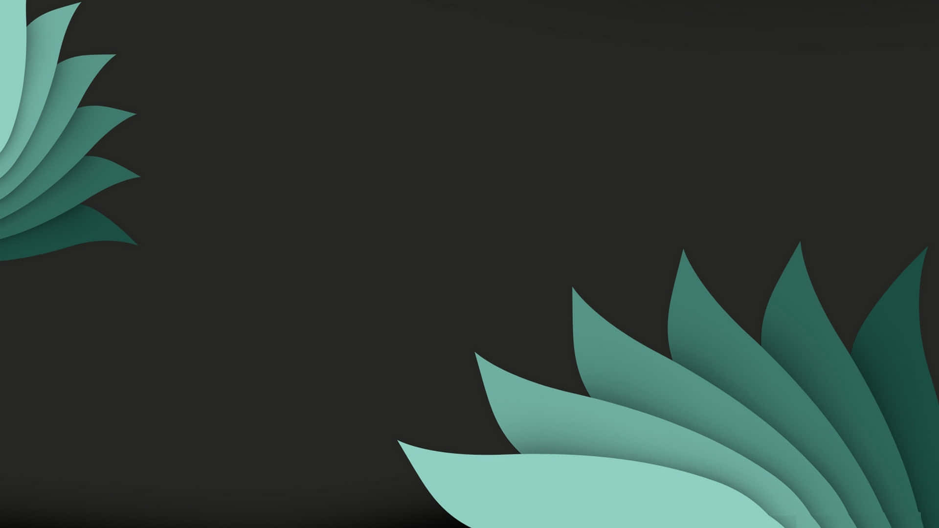 teal, leaf shapes, dark background, Full HD Desktop Wallpaper