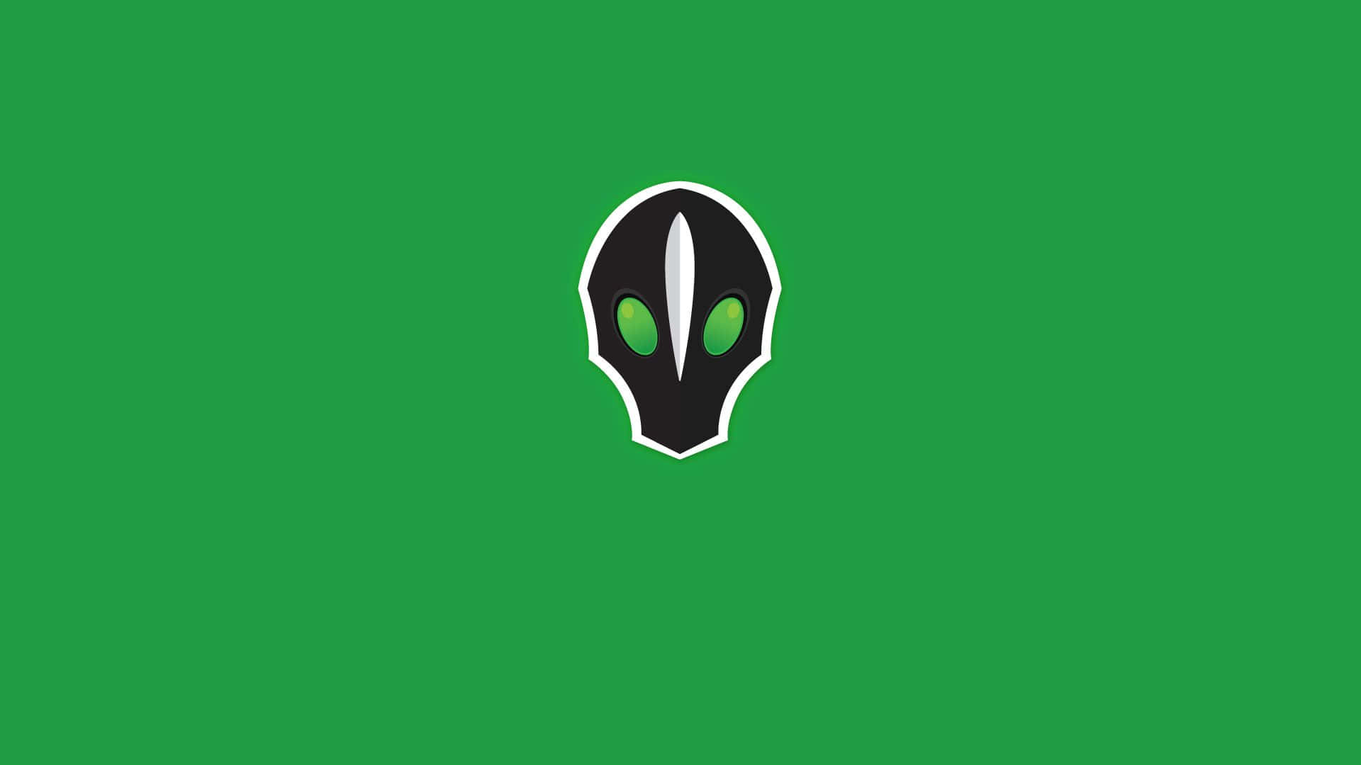 black alien head, glowing green eyes, solid green background, Full HD Desktop Wallpaper
