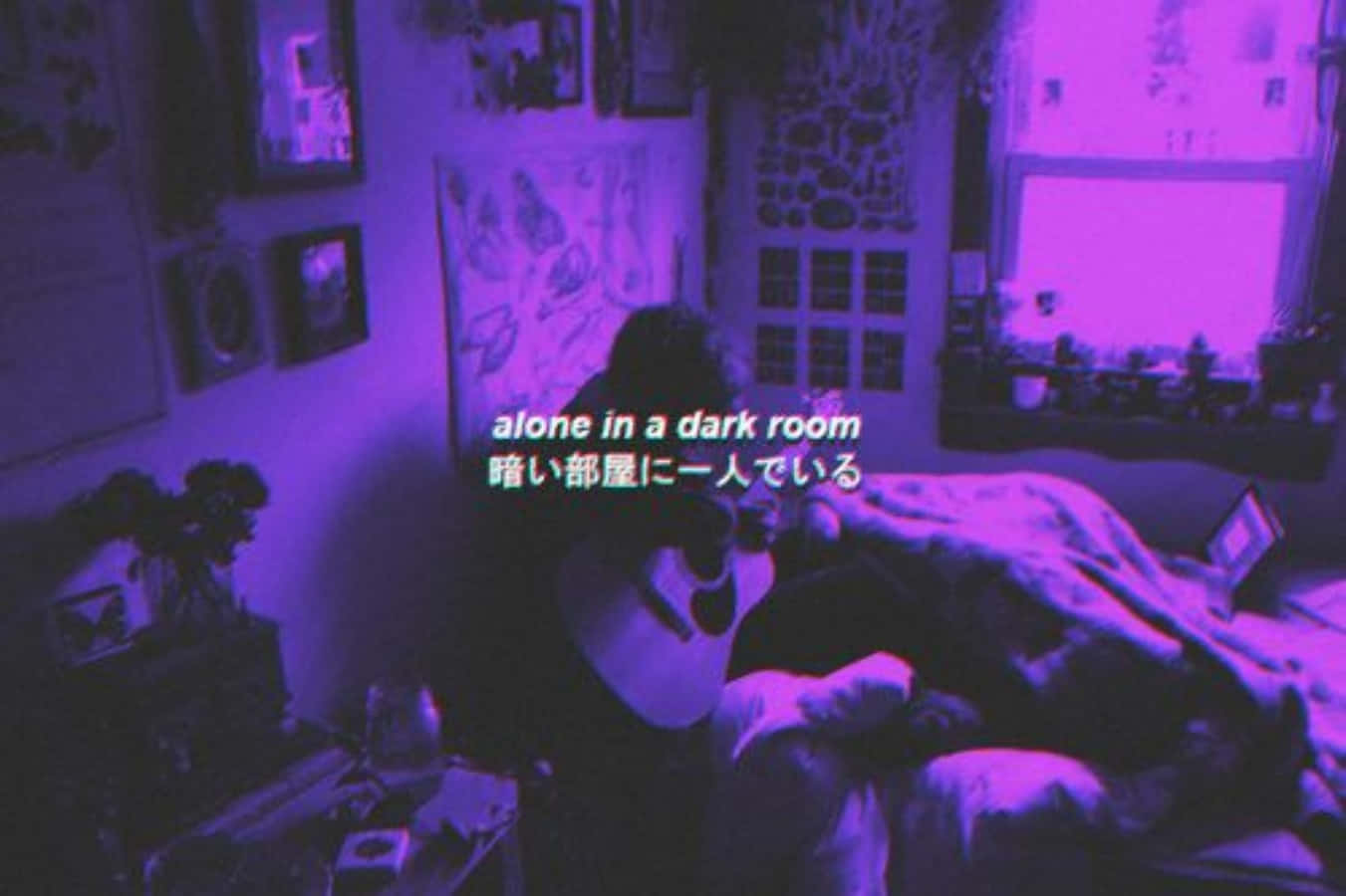 Aesthetic Grunge Desktop, purple light, guitar, HD Desktop Wallpaper