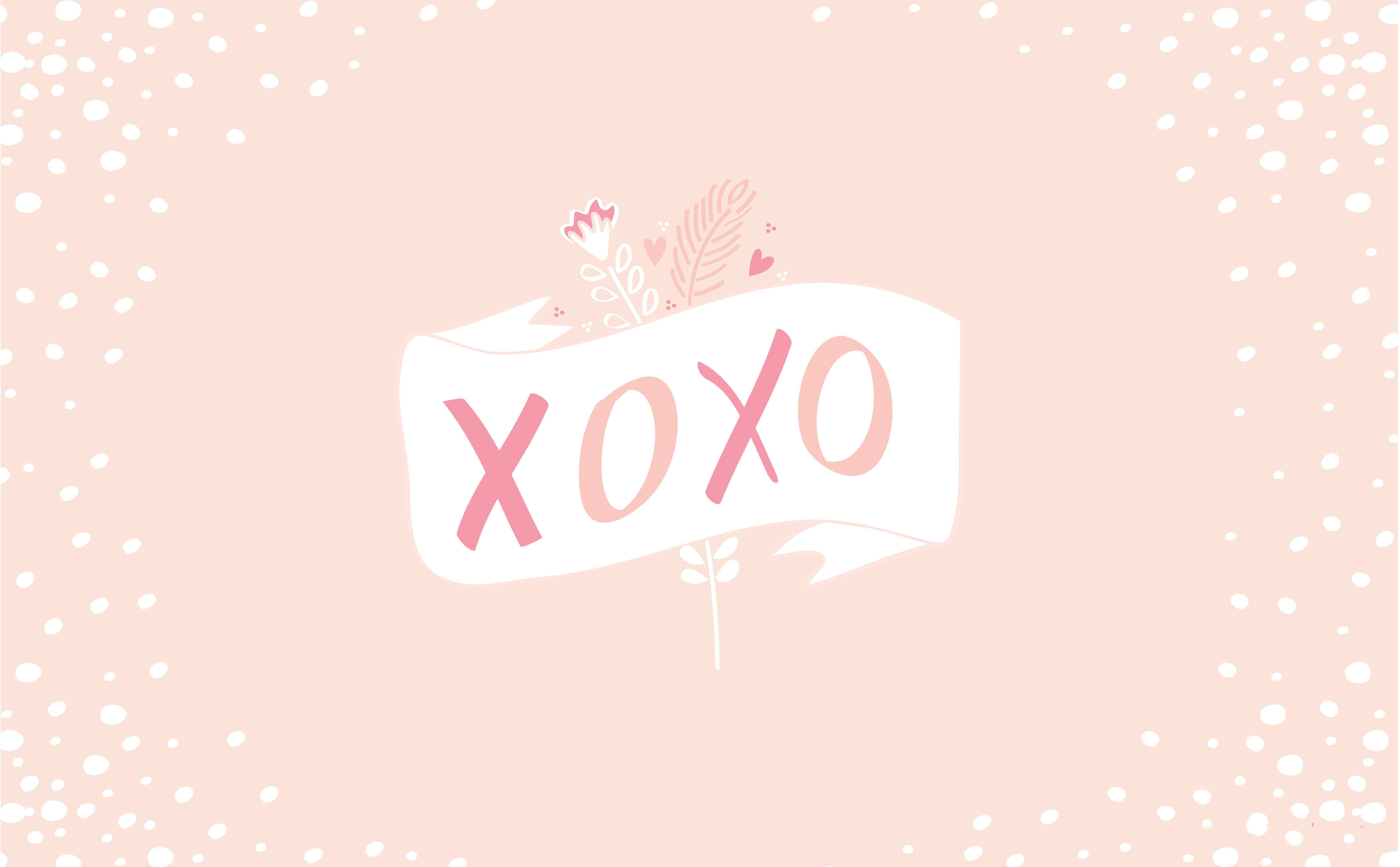 aesthetic desktop xoxo, soft pink background, white speckles, 8K Desktop Wallpaper
