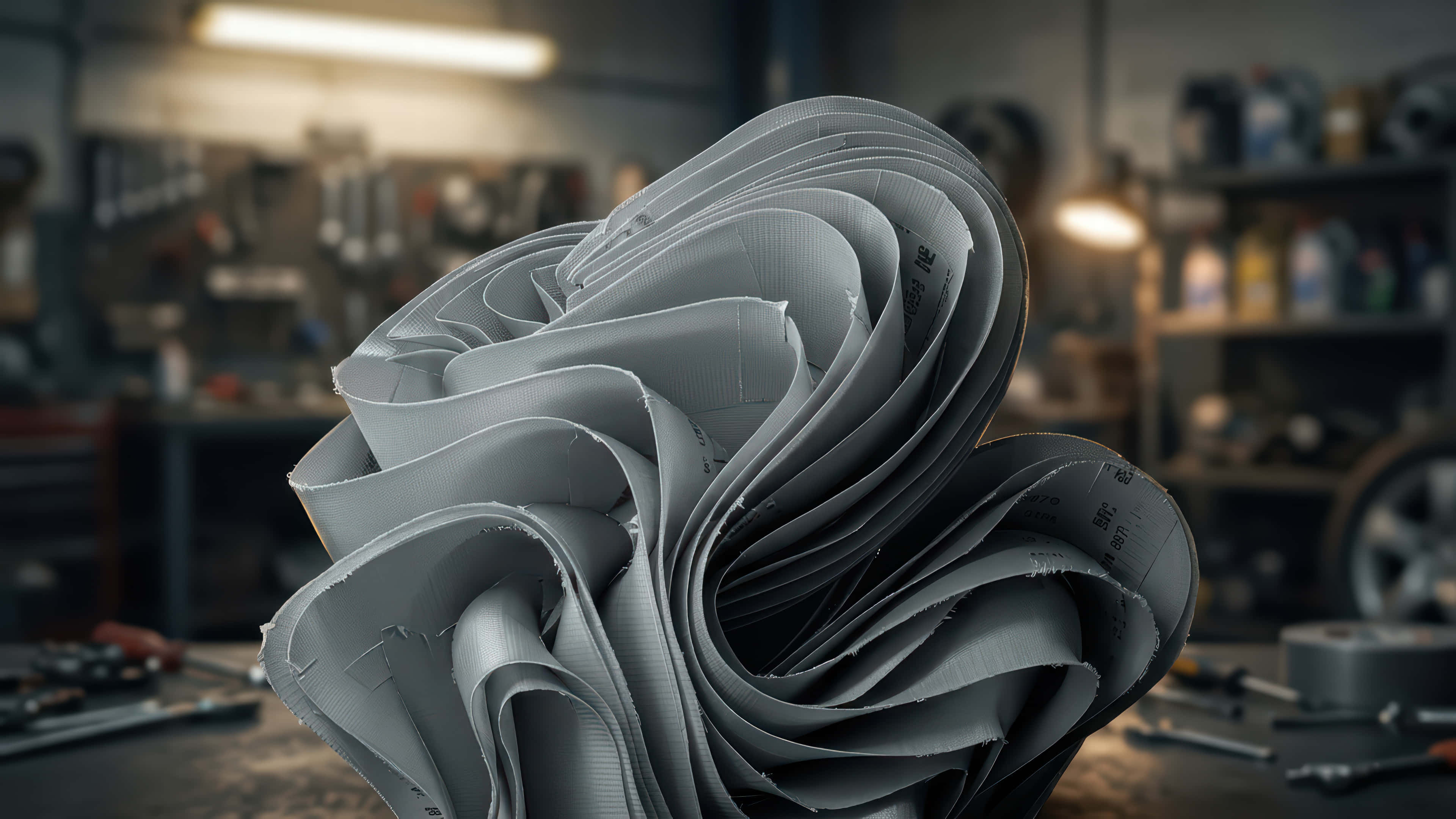 ducktape bloom, modded wallpaper, gray metallic ribbon, 4K Desktop Wallpaper