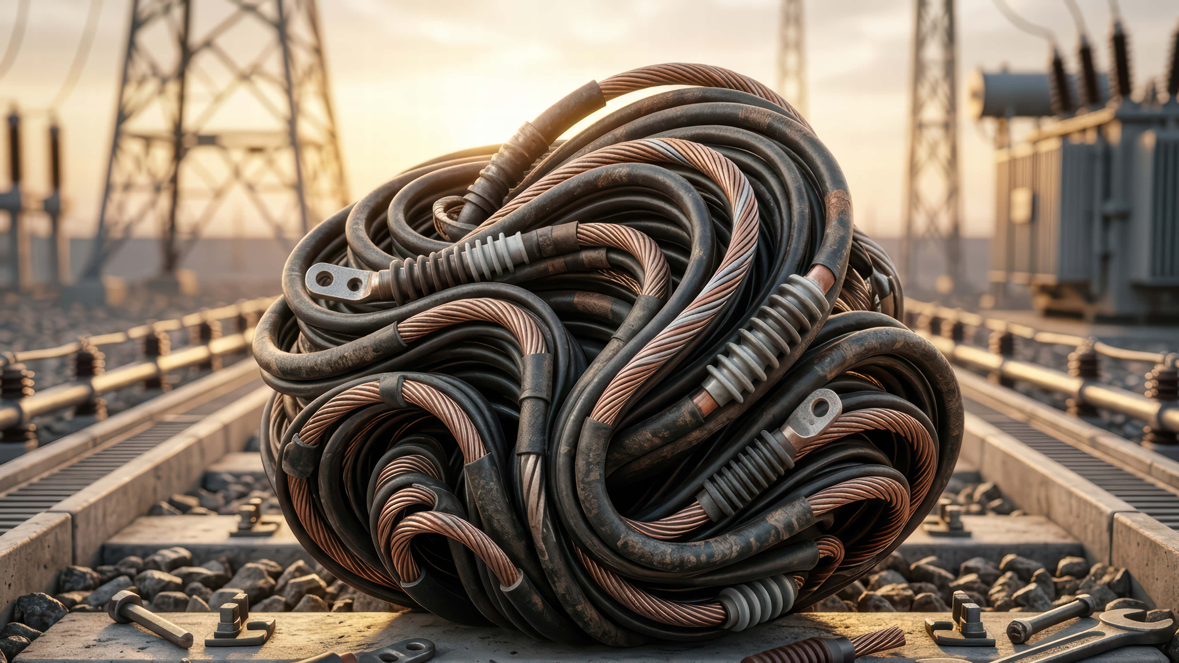 high tension wires, bloom modded wallpaper, railway track, 4K Desktop Wallpaper
