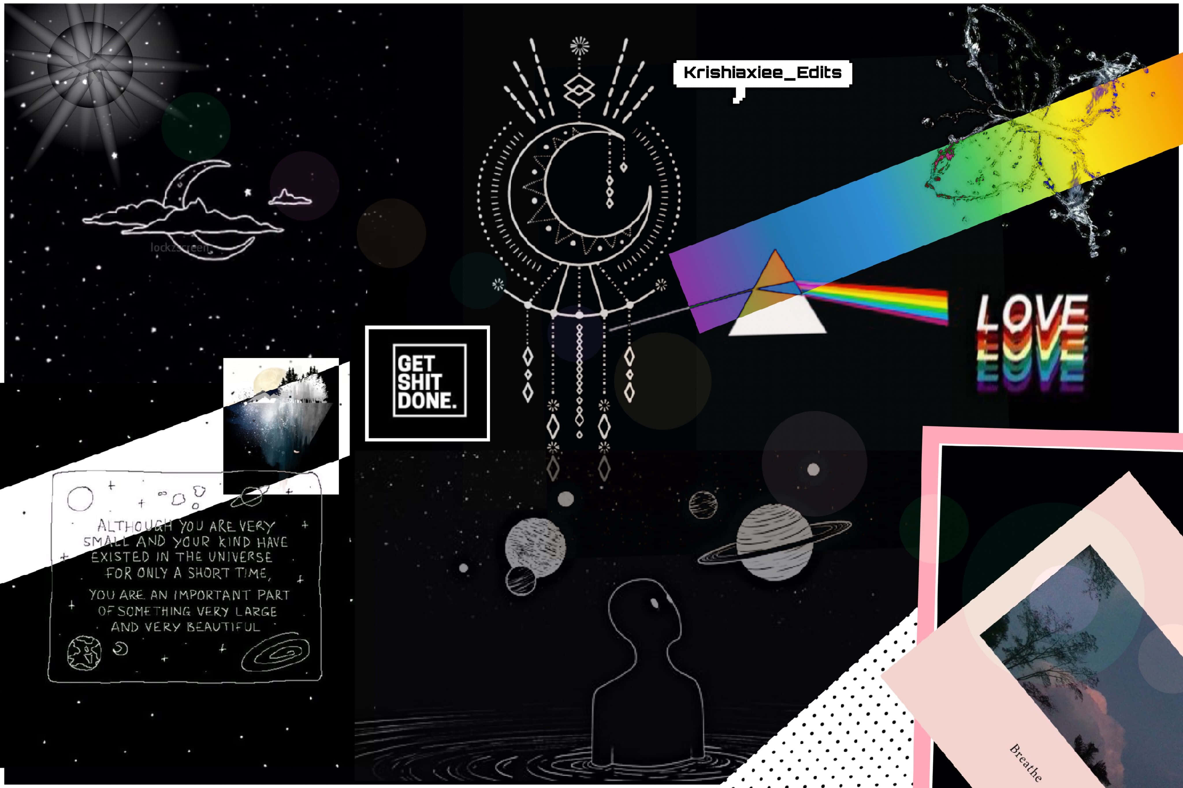 aesthetic grunge laptop, cosmic collage, dreamcatchers, 4K Desktop Wallpaper