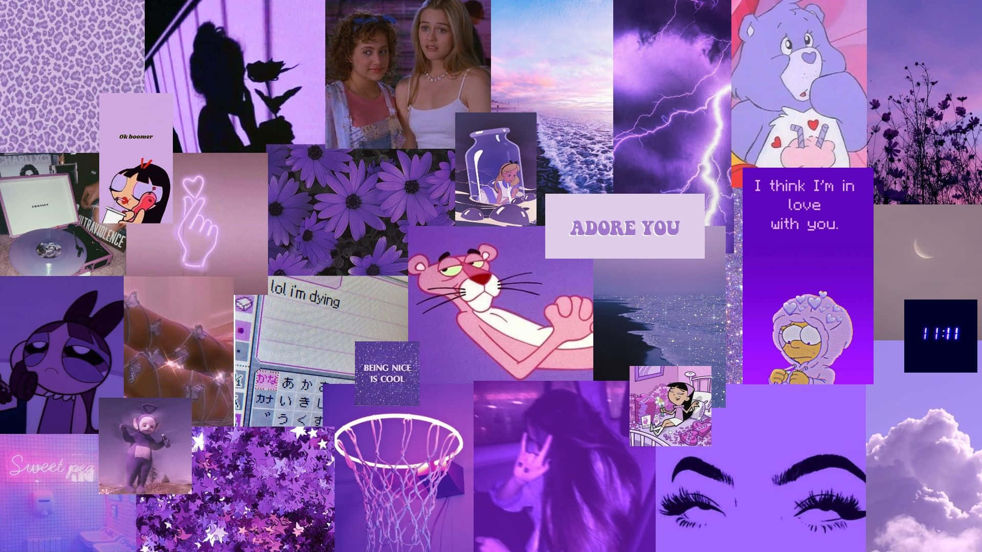 aesthetic grunge laptop, vibrant purple, anime characters, Full HD Desktop Wallpaper
