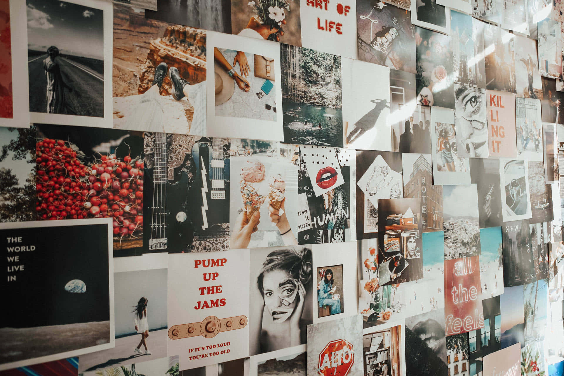 Aesthetic Grunge Laptop, collage wall, photos, Full HD Desktop Wallpaper