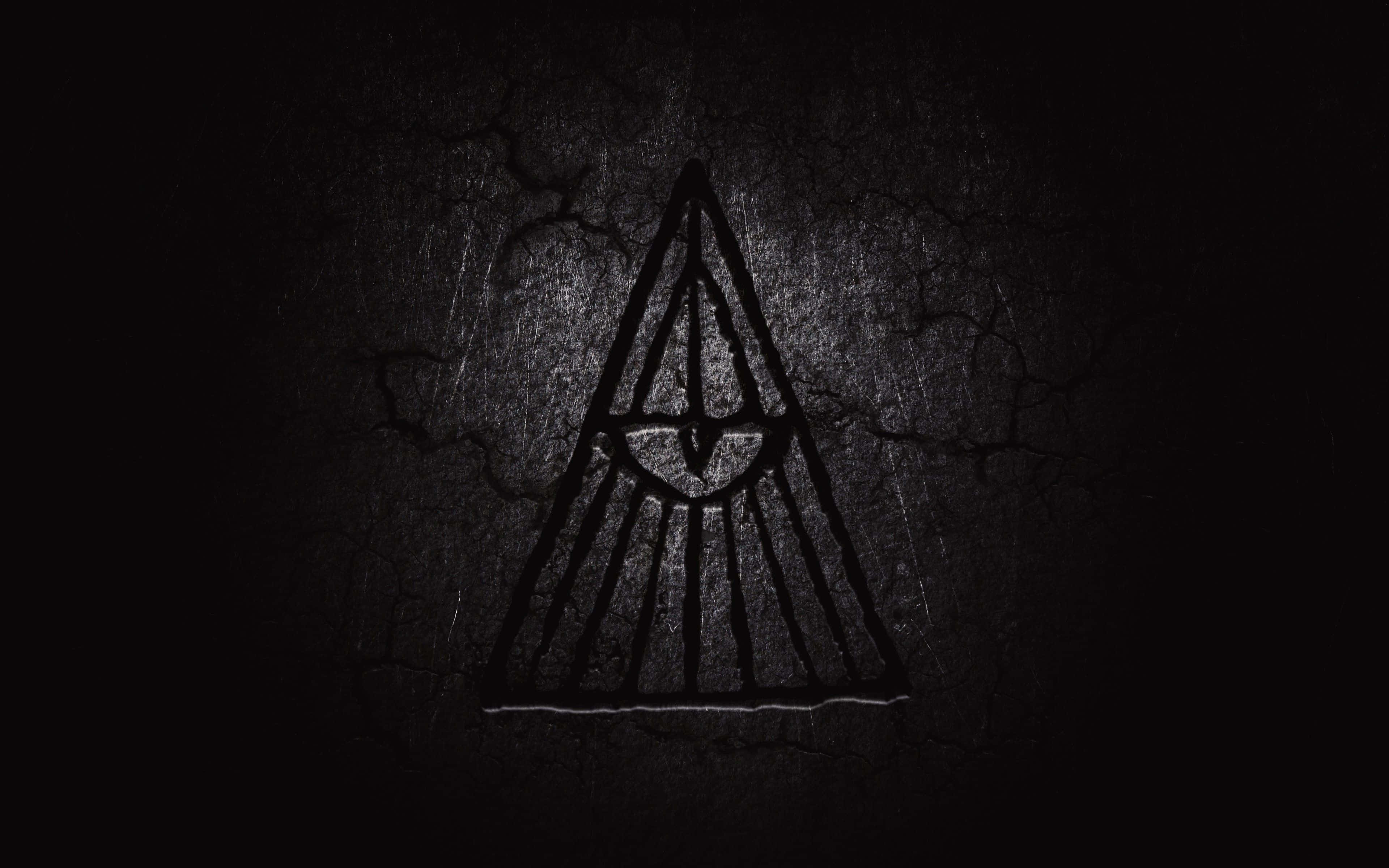 aesthetic grunge laptop, glowing all-seeing eye symbol, cracked dark wall, 4K Desktop Wallpaper