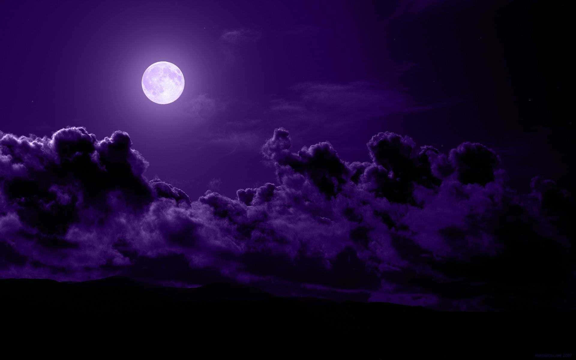 luminous full moon, dramatic purple clouds, deep violet night sky, Full HD Desktop Wallpaper