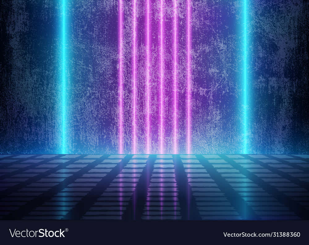 neon purple, cyan, checkered floor, SD Desktop Wallpaper