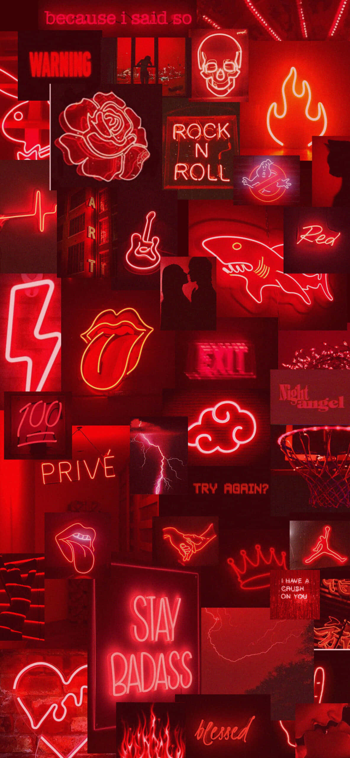 red neon signs, rock n roll icons, bold phrases, 2K Phone Wallpaper