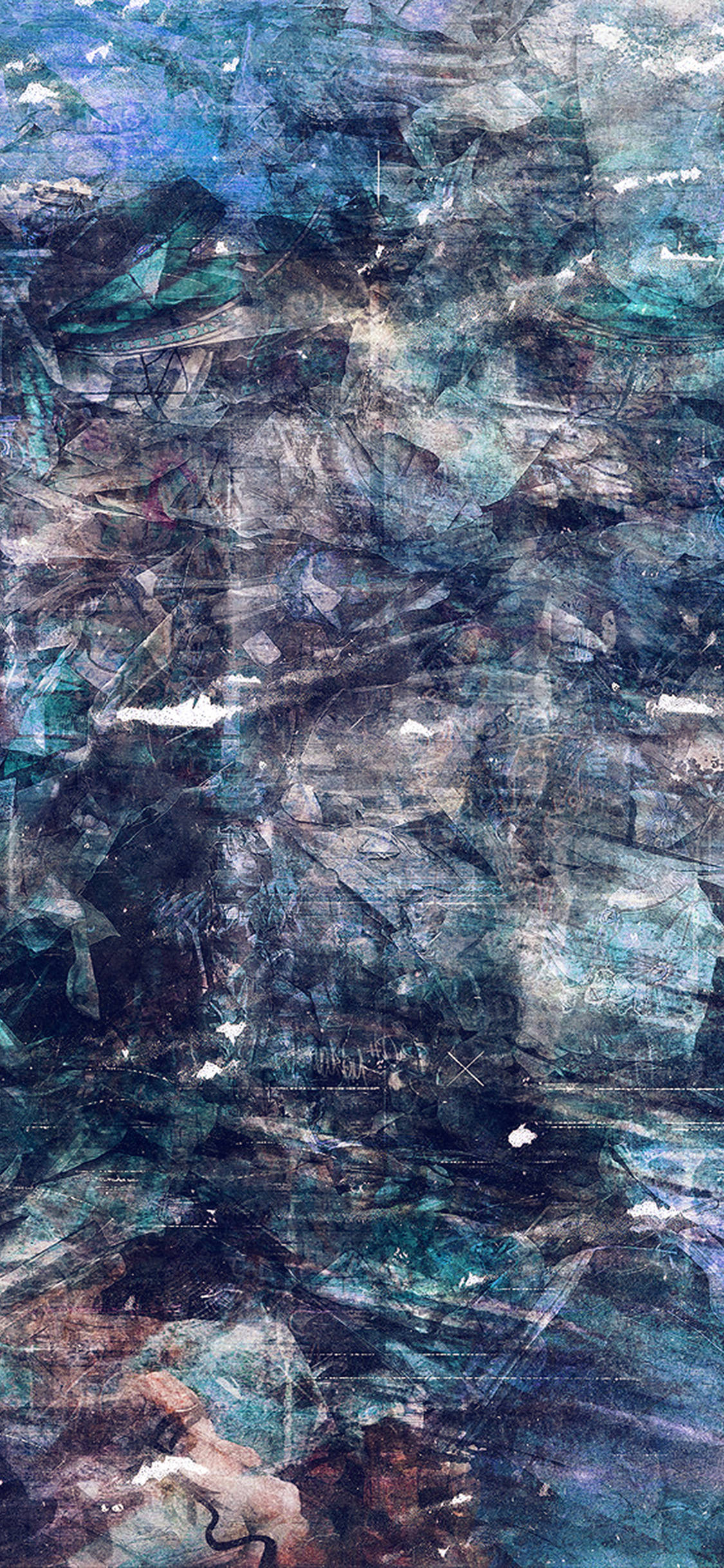 Aesthetic Grunge iPhone, abstract textured artwork, layered blues teals and grays, Full HD Phone Wallpaper