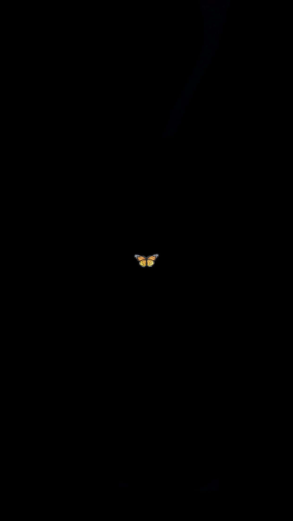 glowing yellow butterfly, absolute darkness, focal point, Full HD Phone Wallpaper