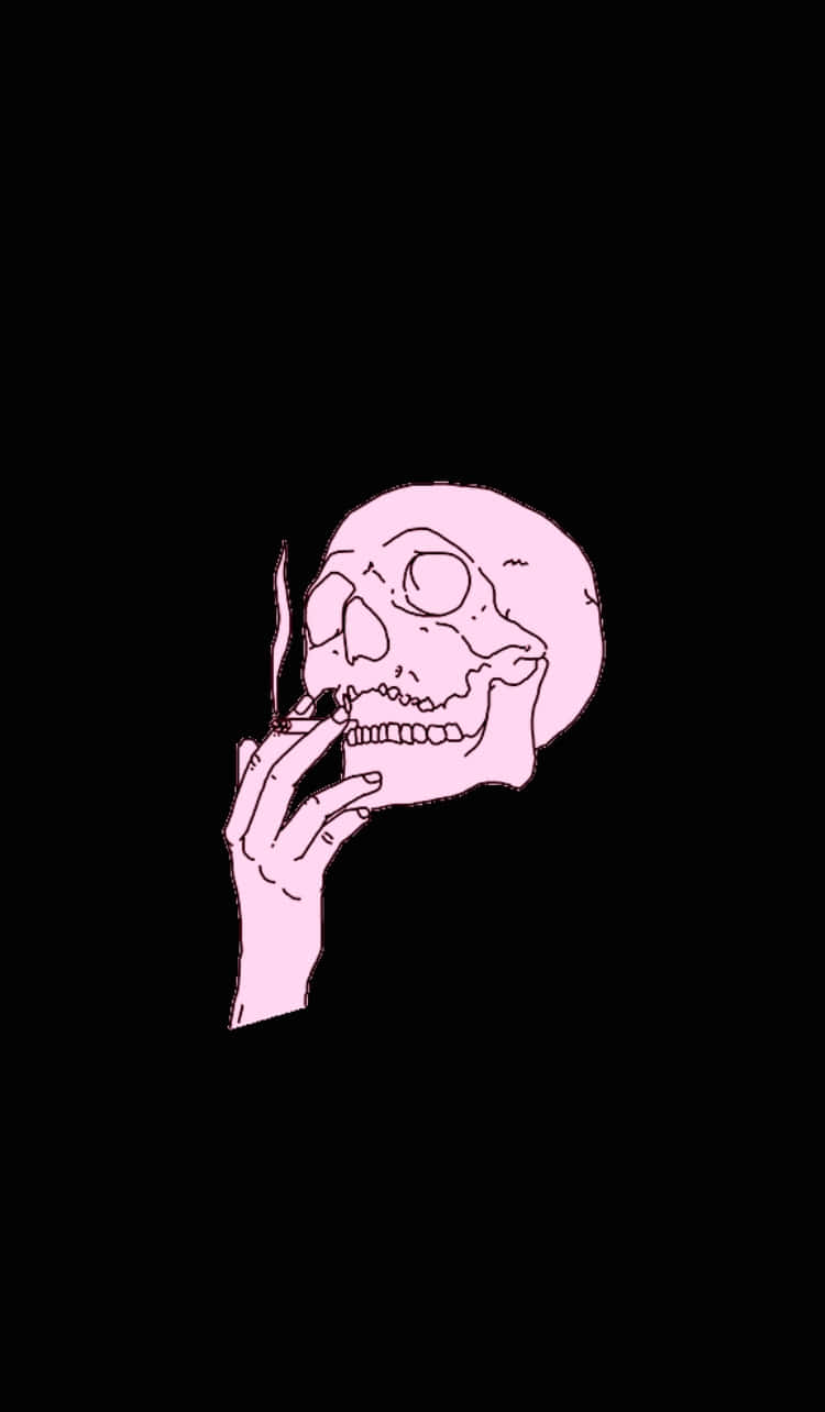 aesthetic grunge phone, pink illustrated skull, cigarette, HD Phone Wallpaper