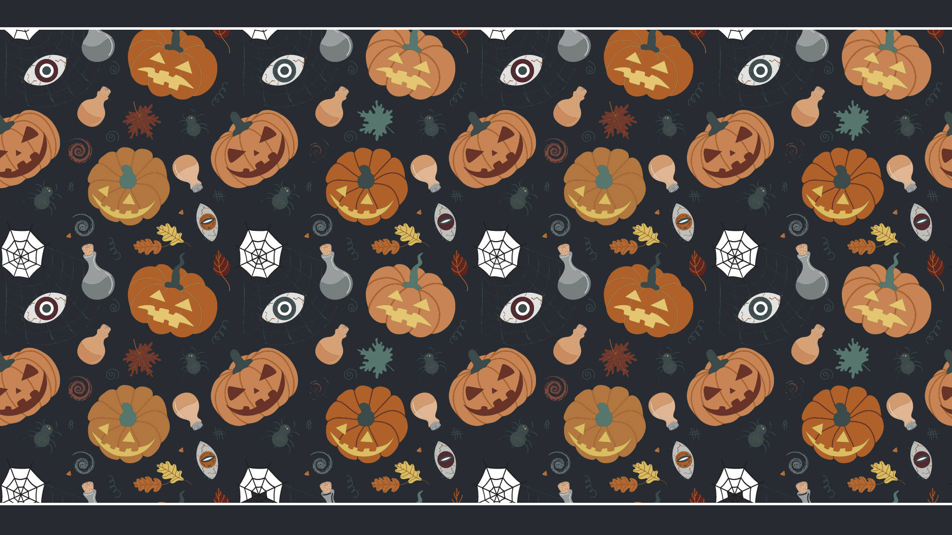 Halloween pattern, orange jack-o'-lanterns, eyeballs, Full HD Desktop Wallpaper
