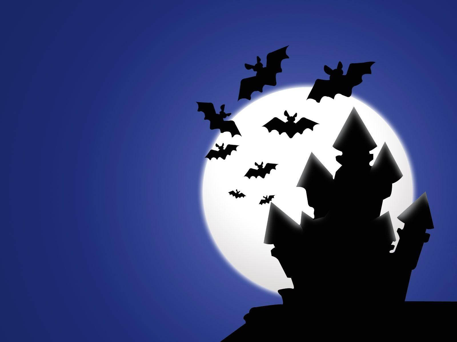 full moon, spooky castle, deep blue night sky, HD Desktop Wallpaper