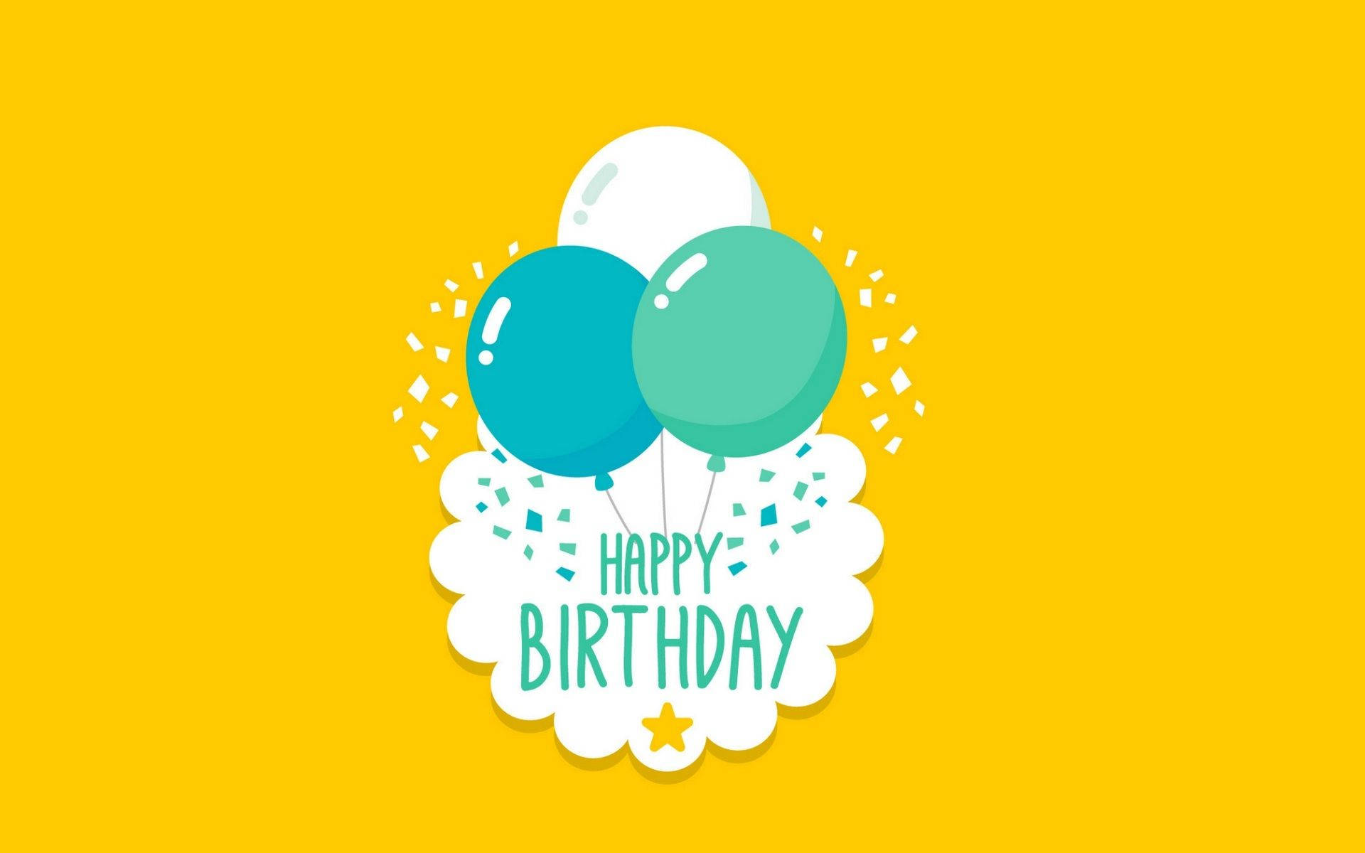 yellow, colorful balloons, cloud-shaped birthday greeting, Full HD Desktop Wallpaper