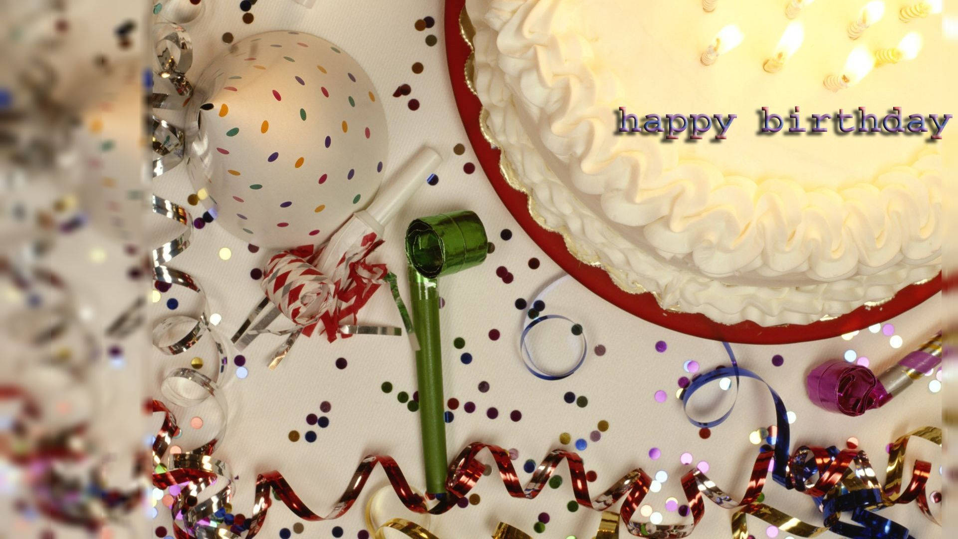 birthday cake, lit candles, confetti streamers, Full HD Desktop Wallpaper