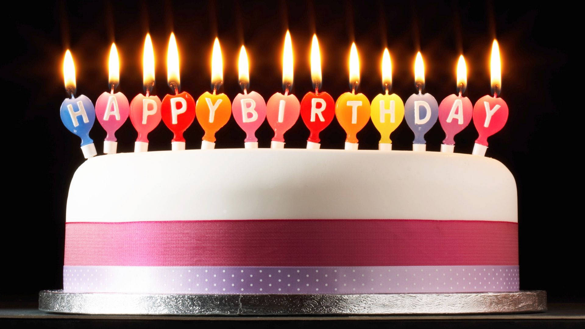 birthday cake, HAPPY BIRTHDAY, colorful heart-shaped candles, Full HD Desktop Wallpaper