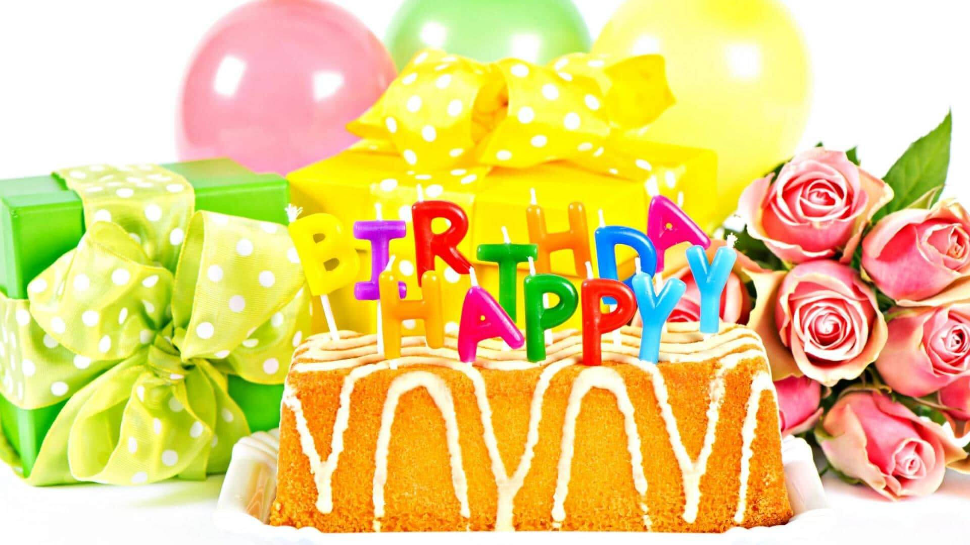 BIRTHDAY HAPPY, colorful candles, birthday cake, Full HD Desktop Wallpaper