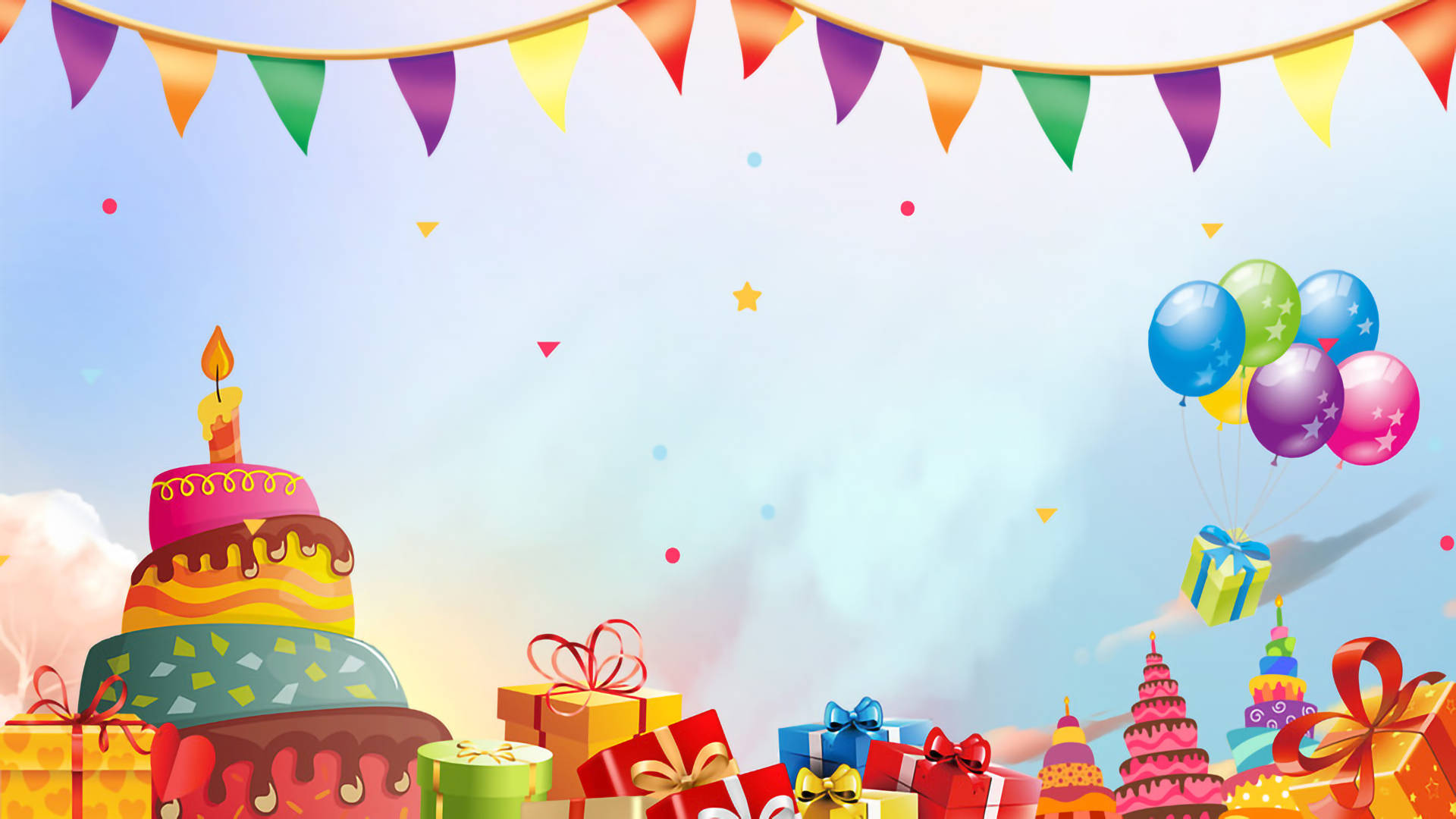 birthday party decorations, colorful cakes, balloons, Full HD Desktop Wallpaper