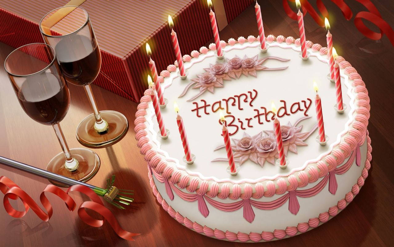 pink frosting, roses, red wine, HD Desktop Wallpaper