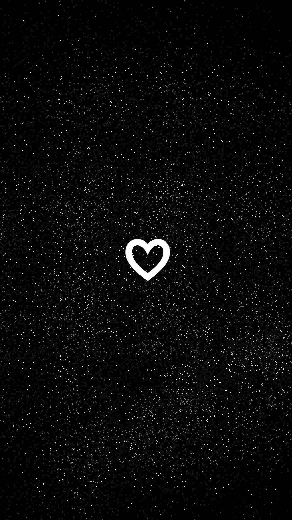 black background, white heart outline, glittery stars, Full HD Phone Wallpaper
