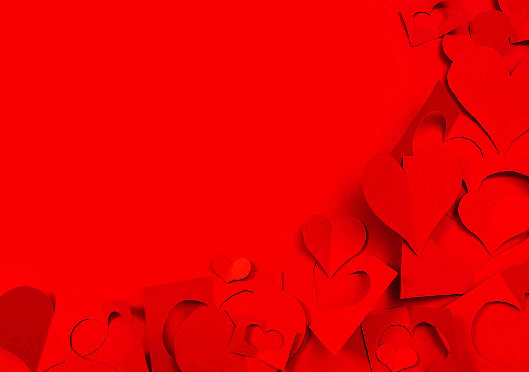 red aesthetic heart paper cutouts, vibrant red, solid red background, SD Desktop Wallpaper