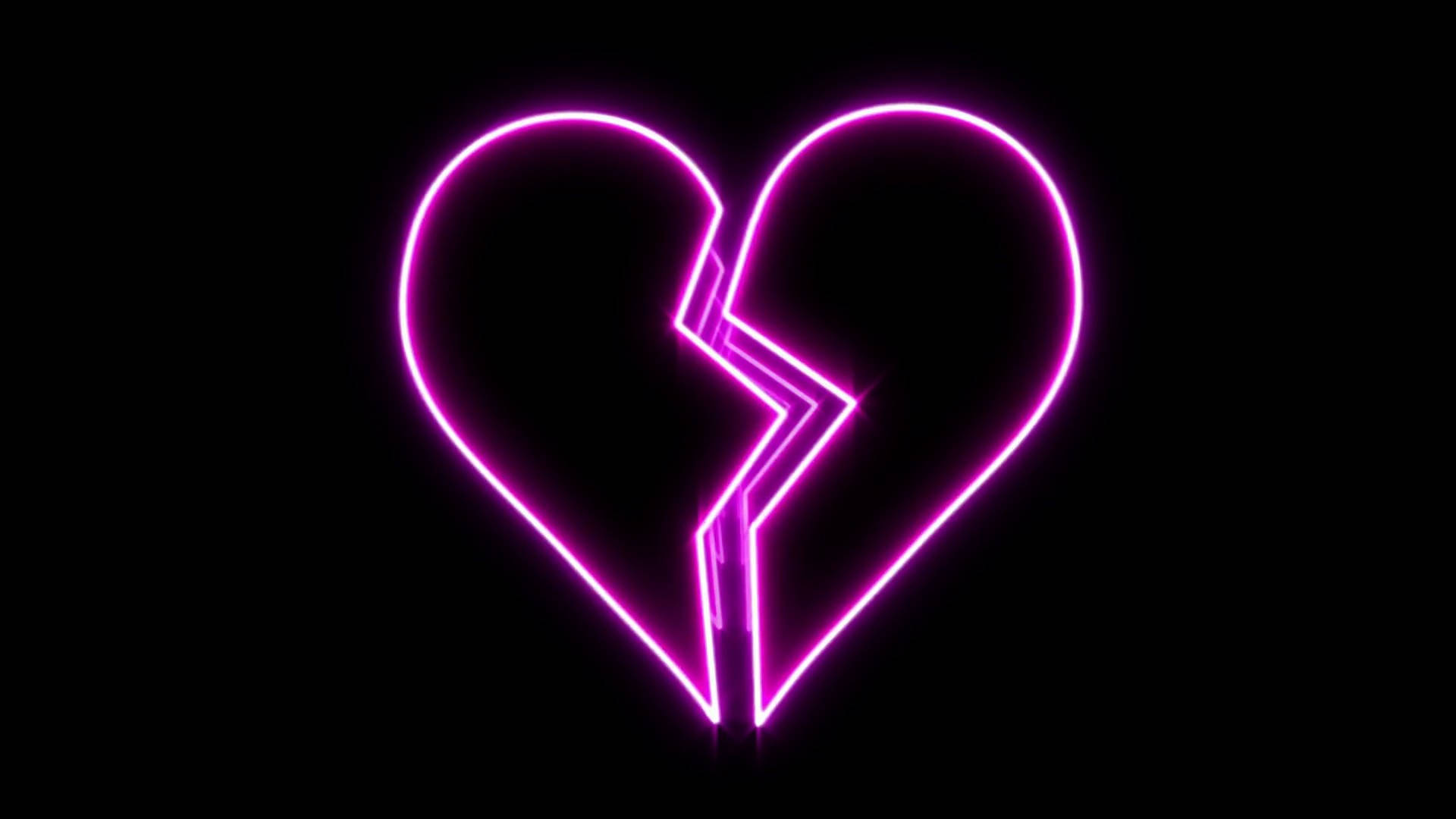 neon aesthetic heart, pink neon, broken in half, Full HD Desktop Wallpaper