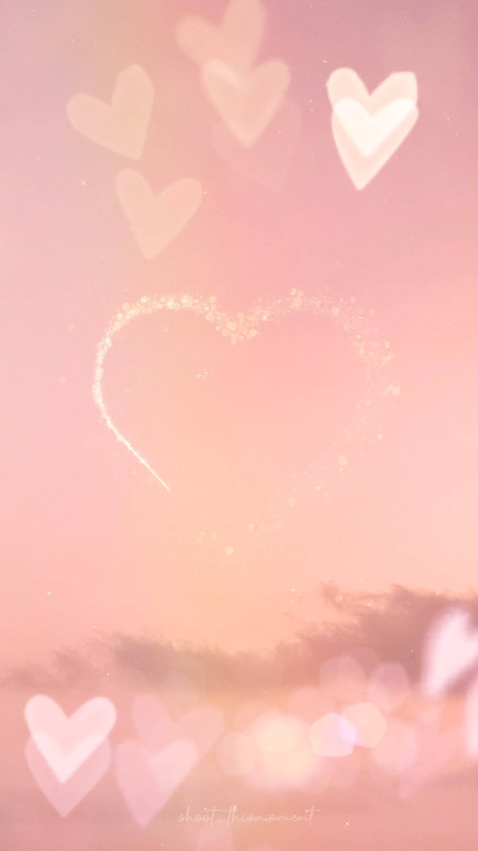 pink bokeh, sunset, glowing heart shapes, 2K Phone Wallpaper