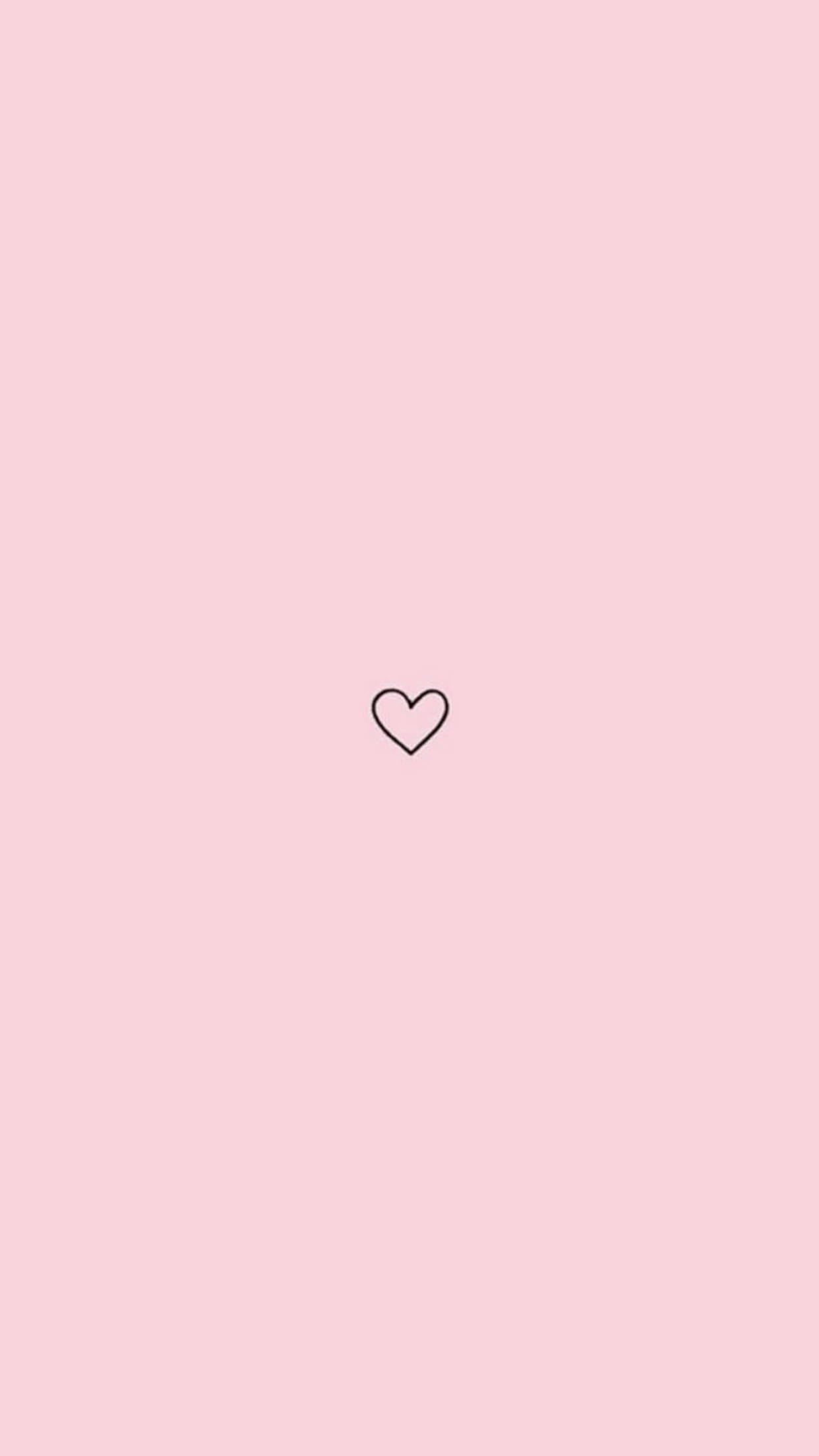 simple pink aesthetic heart, minimalist black outline heart, soft pink background, Full HD Phone Wallpaper