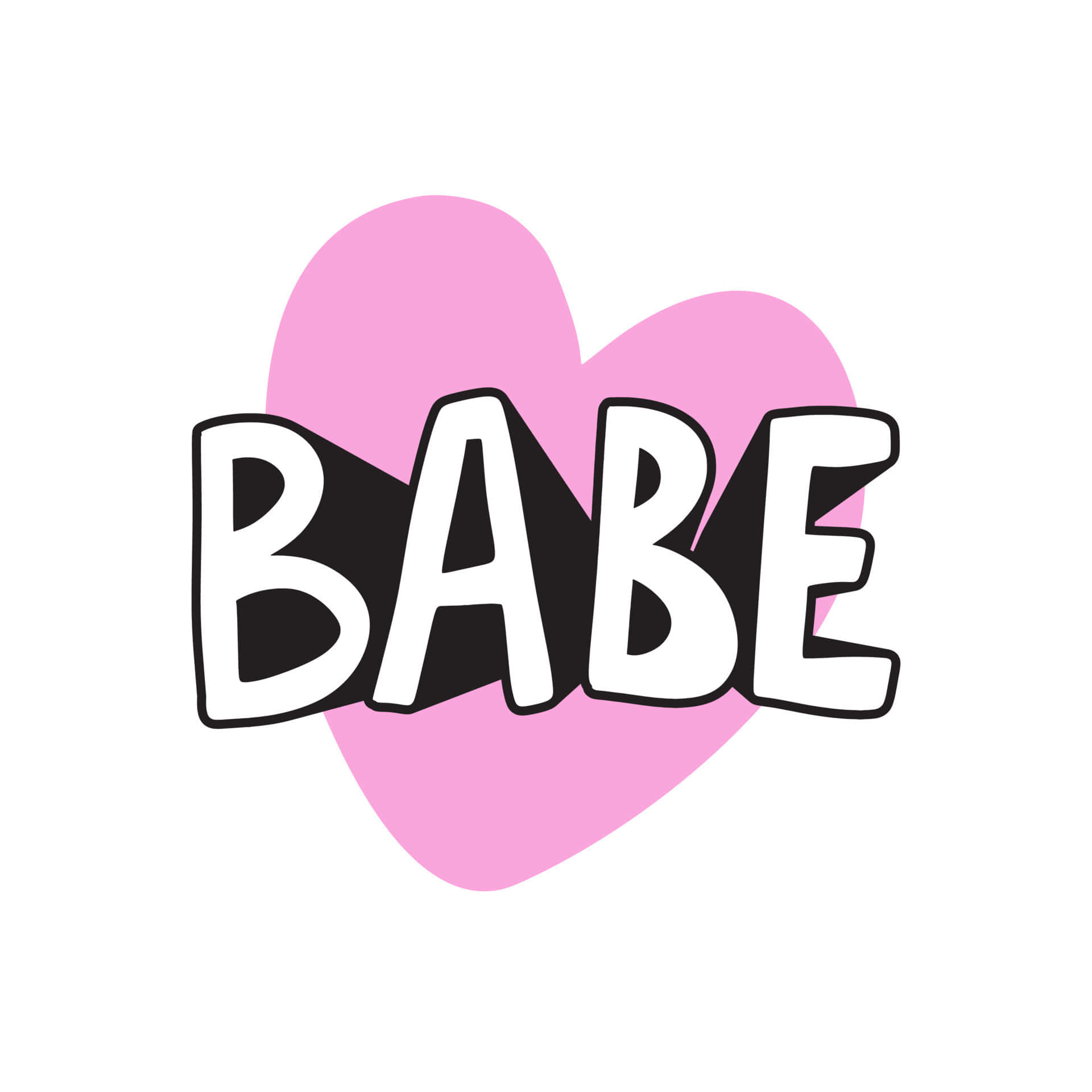 babe heart graphic, white outlined text, soft pink heart, Full HD Desktop Wallpaper