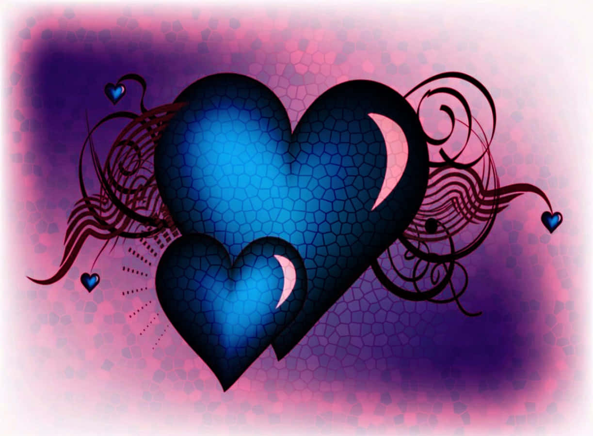 glowing blue cracked hearts, crescent moons, swirling black vines, SD Desktop Wallpaper