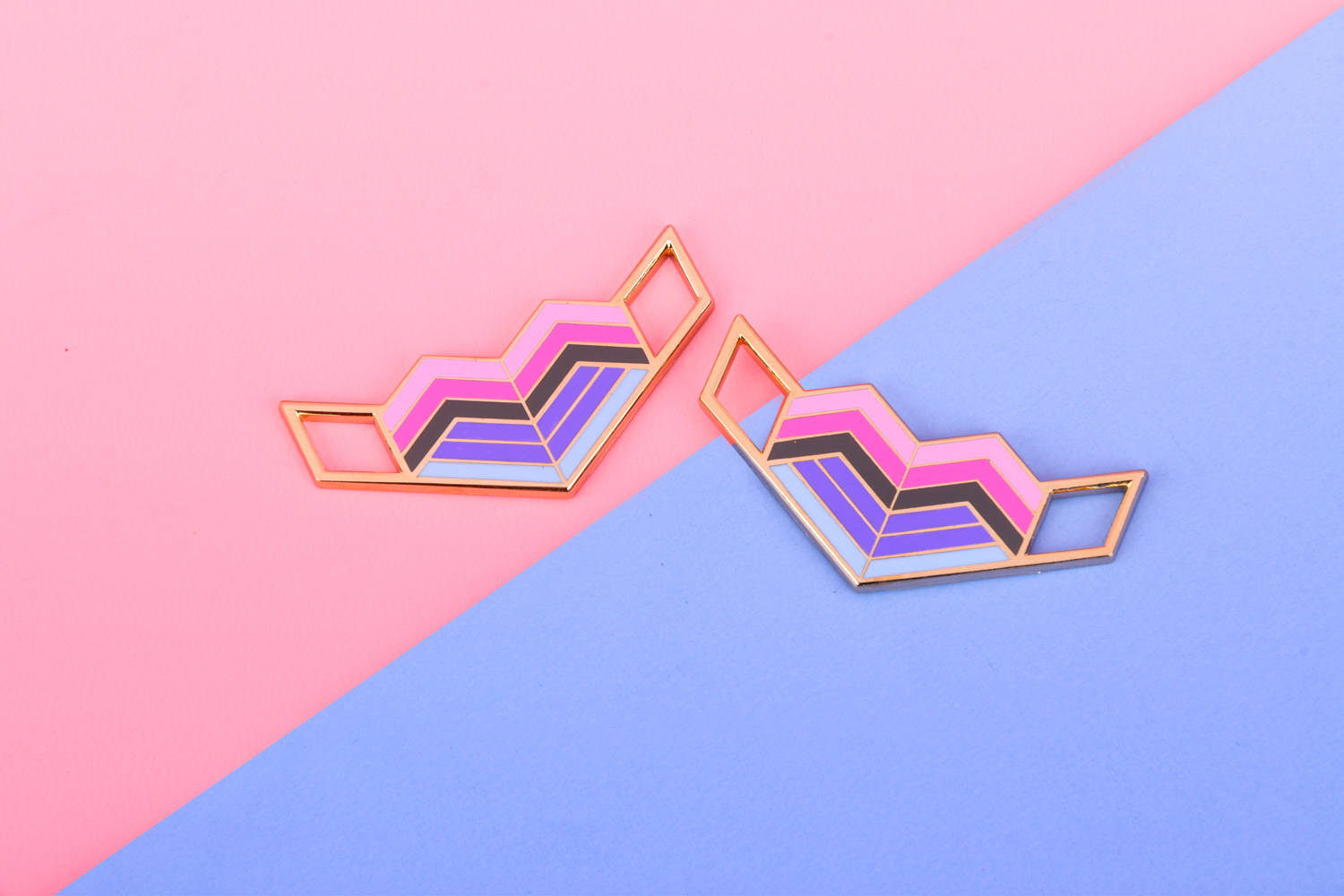 Omnisexual, geometric enamel pins, pink purple and black zigzag patterns, HD Desktop Wallpaper